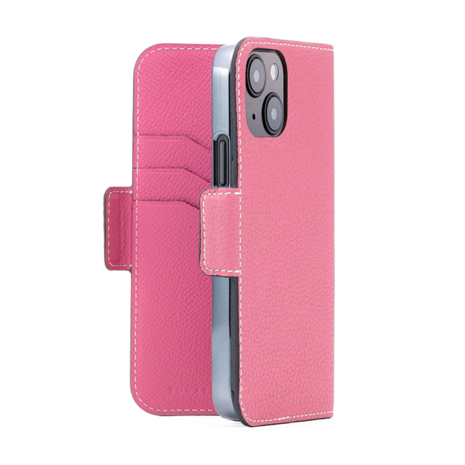 iPhone 15 Stand Diary Case Shrink Leather (Azalee Pink × Fuchsia Pink)