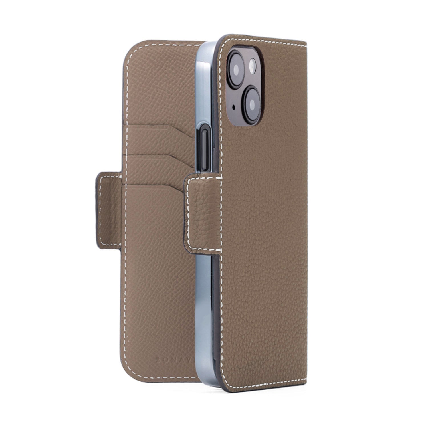 iPhone 15 Stand Diary Case Shrink Leather (Etoupe)