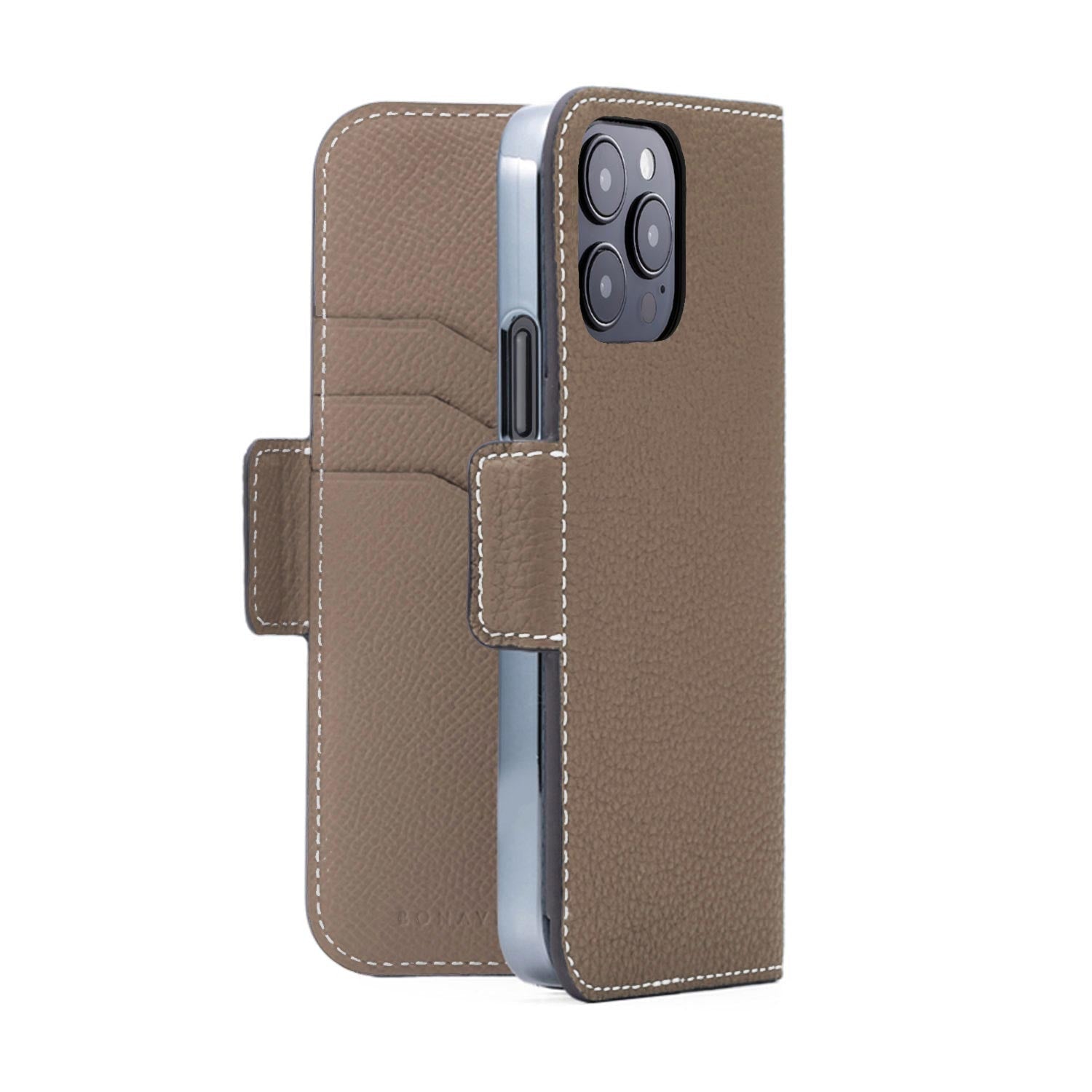 iPhone 15 Pro Stand Diary Case Shrink Leather (Etoupe)