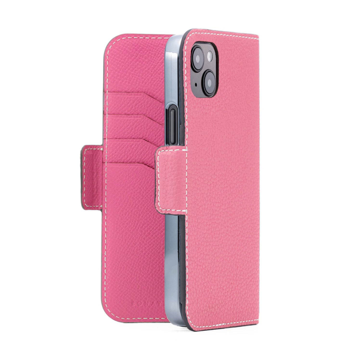 iPhone 15 Plus Stand Diary Case Shrink Leather (Azalee Pink × Fuchsia Pink)