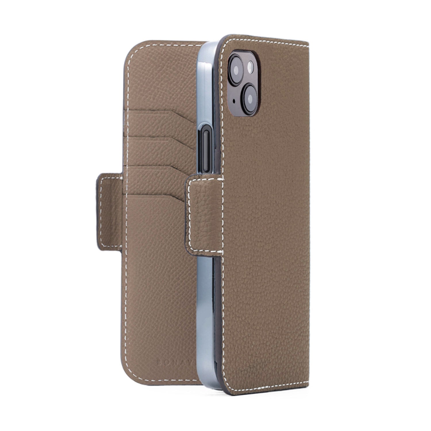 iPhone 15 Plus Stand Diary Case Shrink Leather (Etoupe)