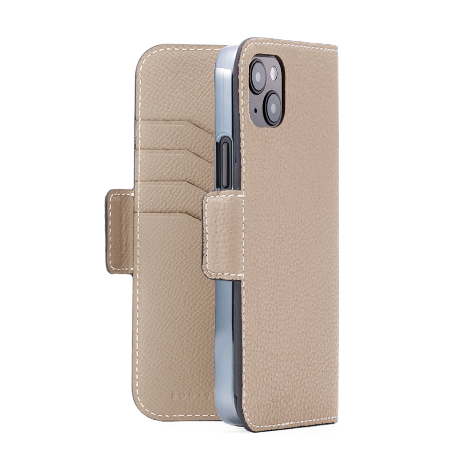 iPhone 15 Plus Stand Diary Case Shrink Leather (Greige)