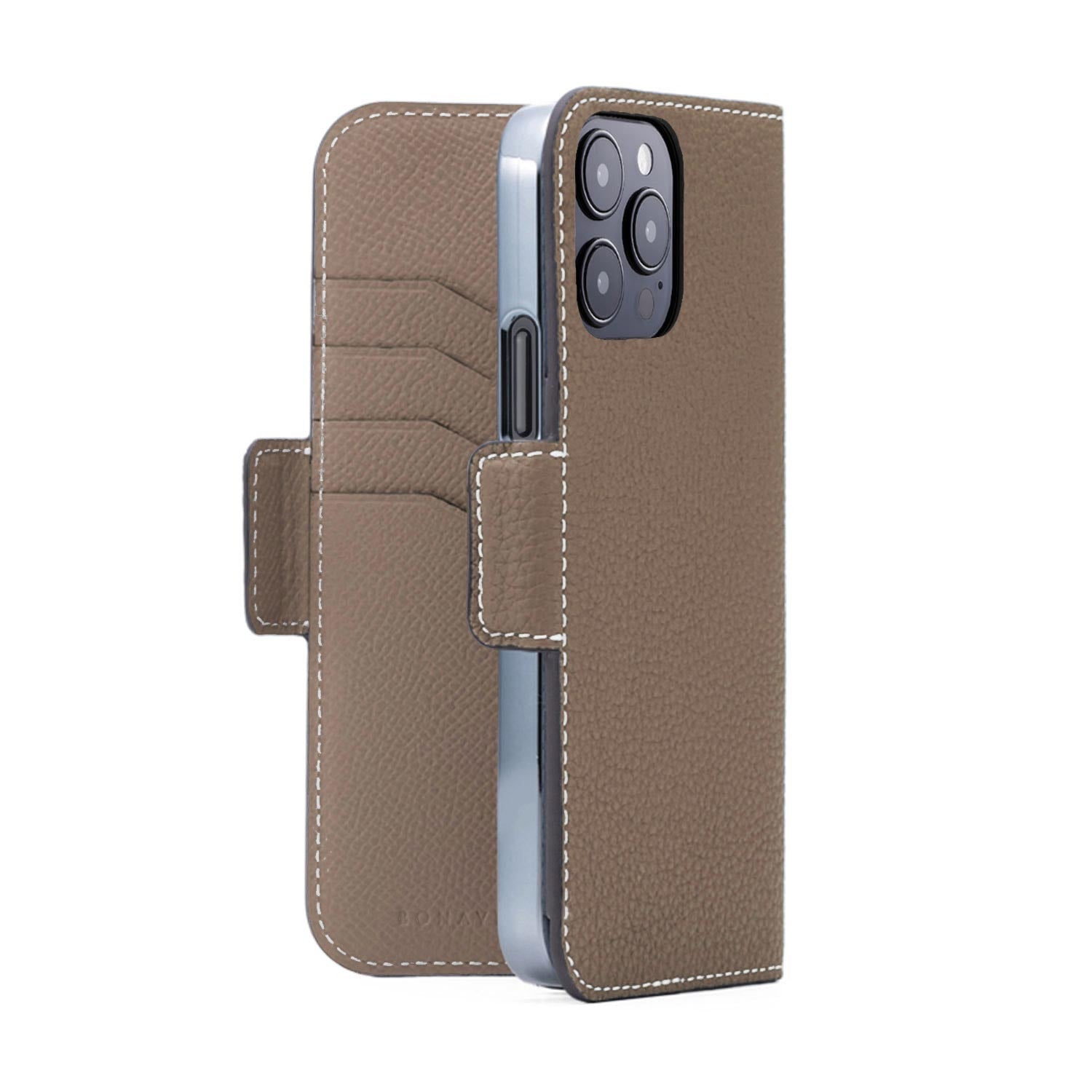 iPhone 15 Pro Max Stand Diary Case Shrink Leather (Etoupe)