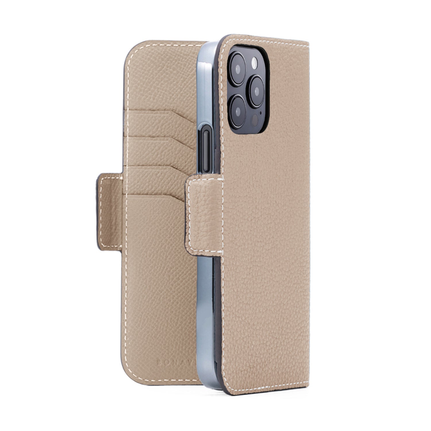 iPhone 15 Pro Max Stand Diary Case Shrink Leather (Greige)