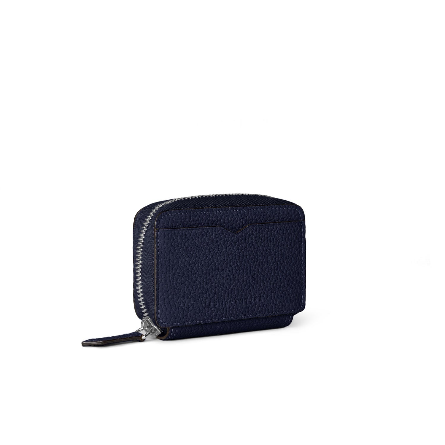 Round Zip Smart Key Case Shrink Leather (Navy × Orange)