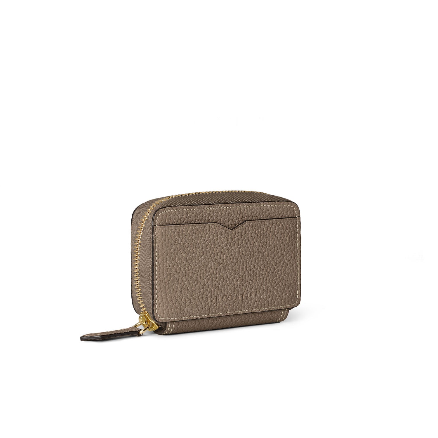 Round Zip Smart Key Case Shrink Leather (Etoupe × Yellow)