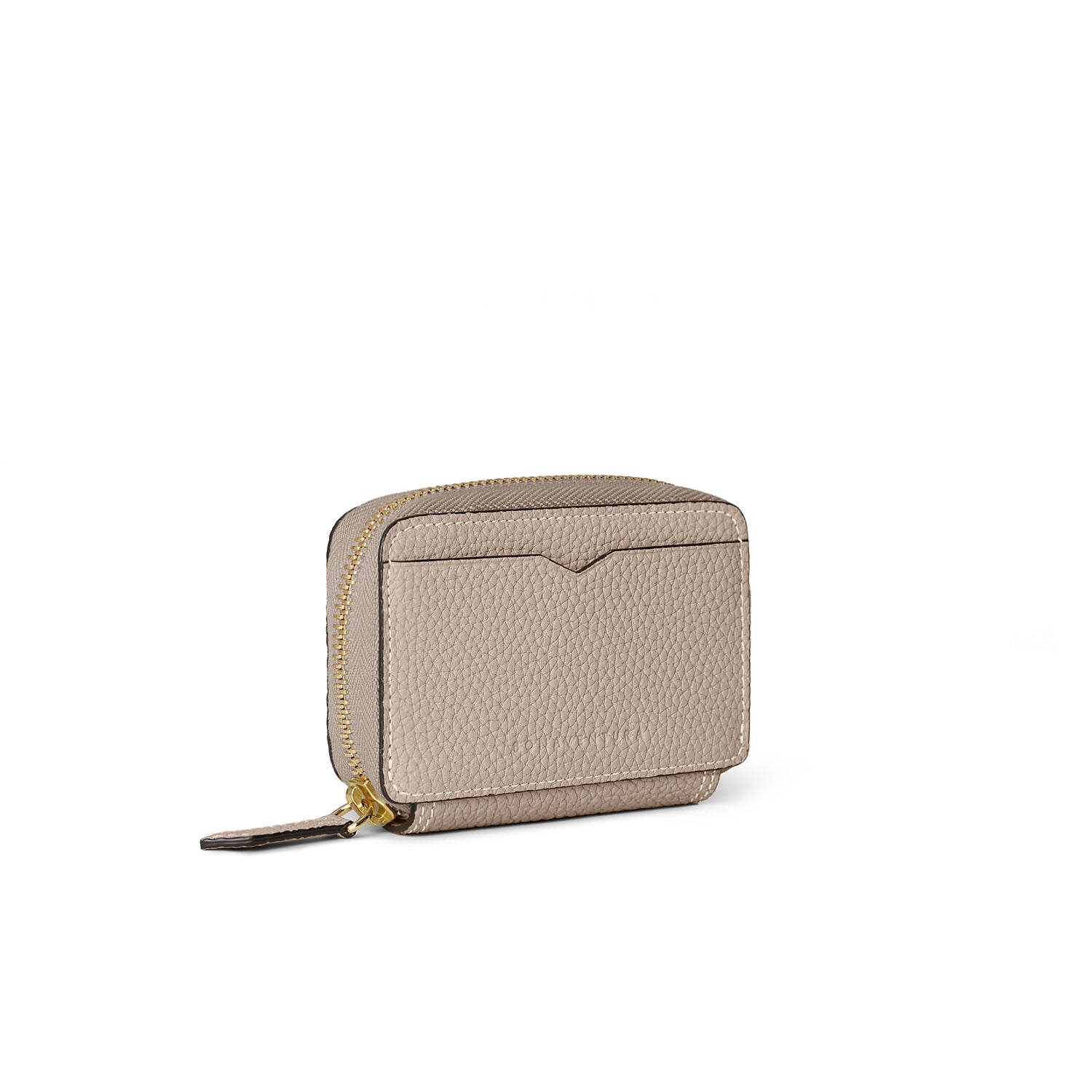 Round Zip Smart Key Case Shrink Leather (Greige × Yellow)