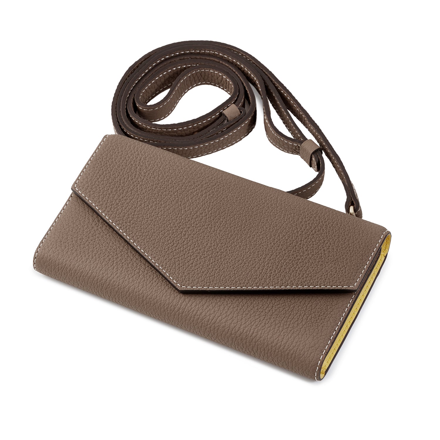 iPhone 13 Diary Case with Mirror Shrink Leather (Etoupe × Yellow)