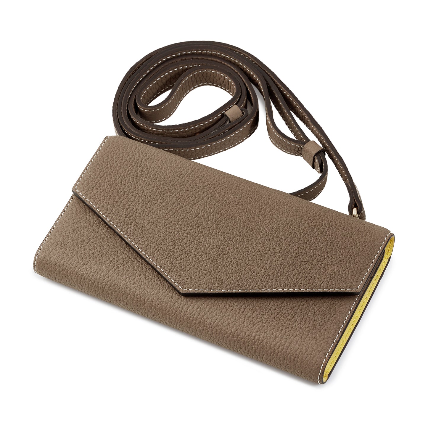 iPhone 14 Diary Case with Mirror Shrink Leather (Etoupe × Yellow)