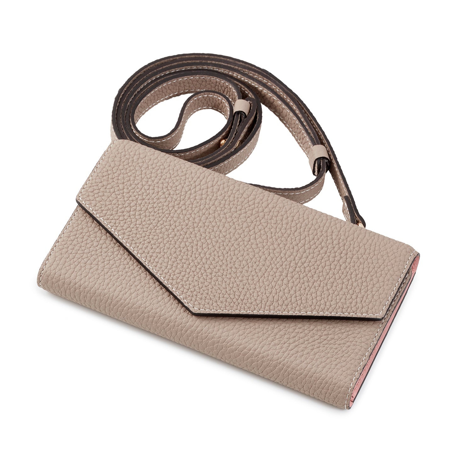 iPhone 14 Pro Diary Case with Mirror Shrink Leather (Greige × Baby Pink)