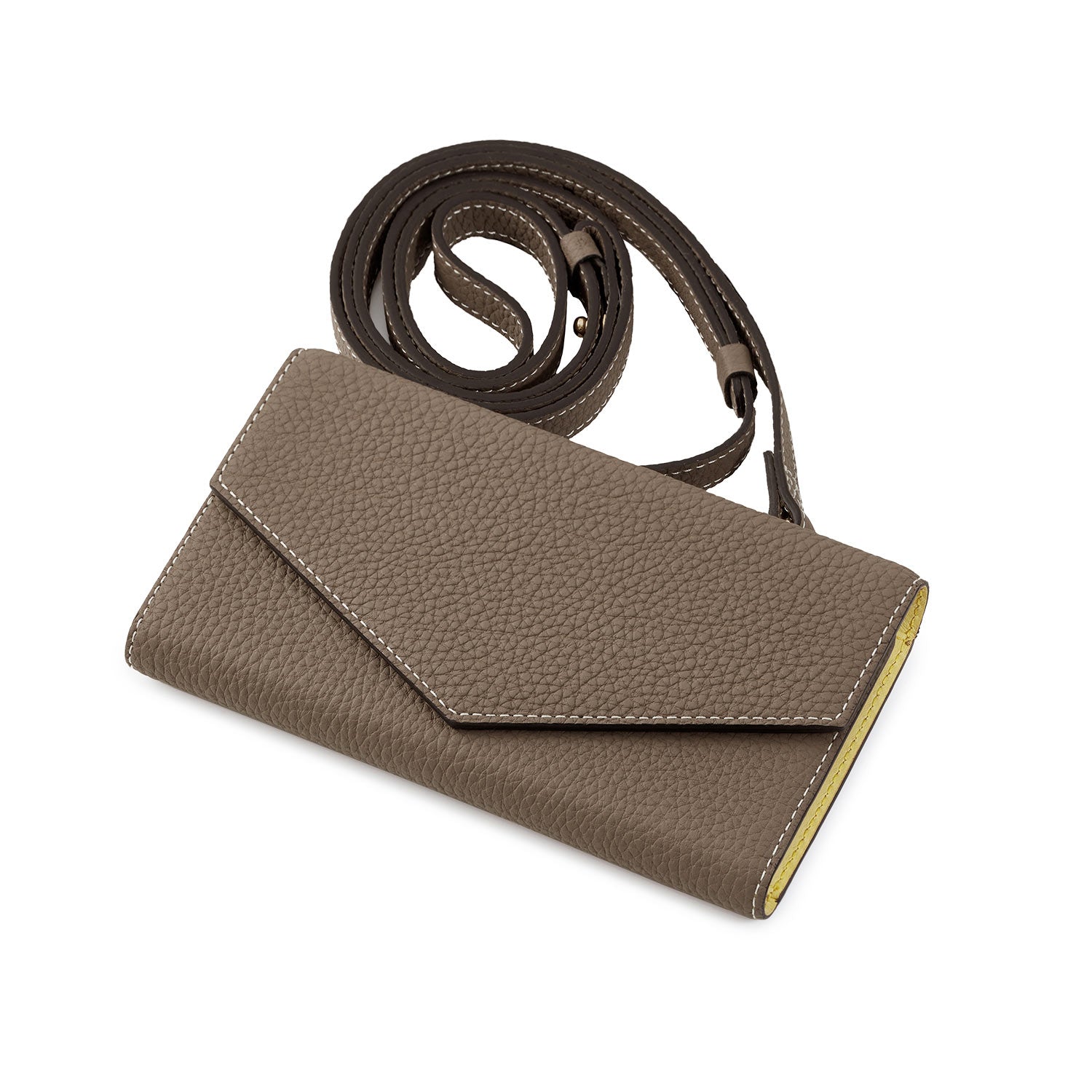 iPhone 15 Plus Diary Case with Mirror Shrink Leather (Etoupe × Yellow)