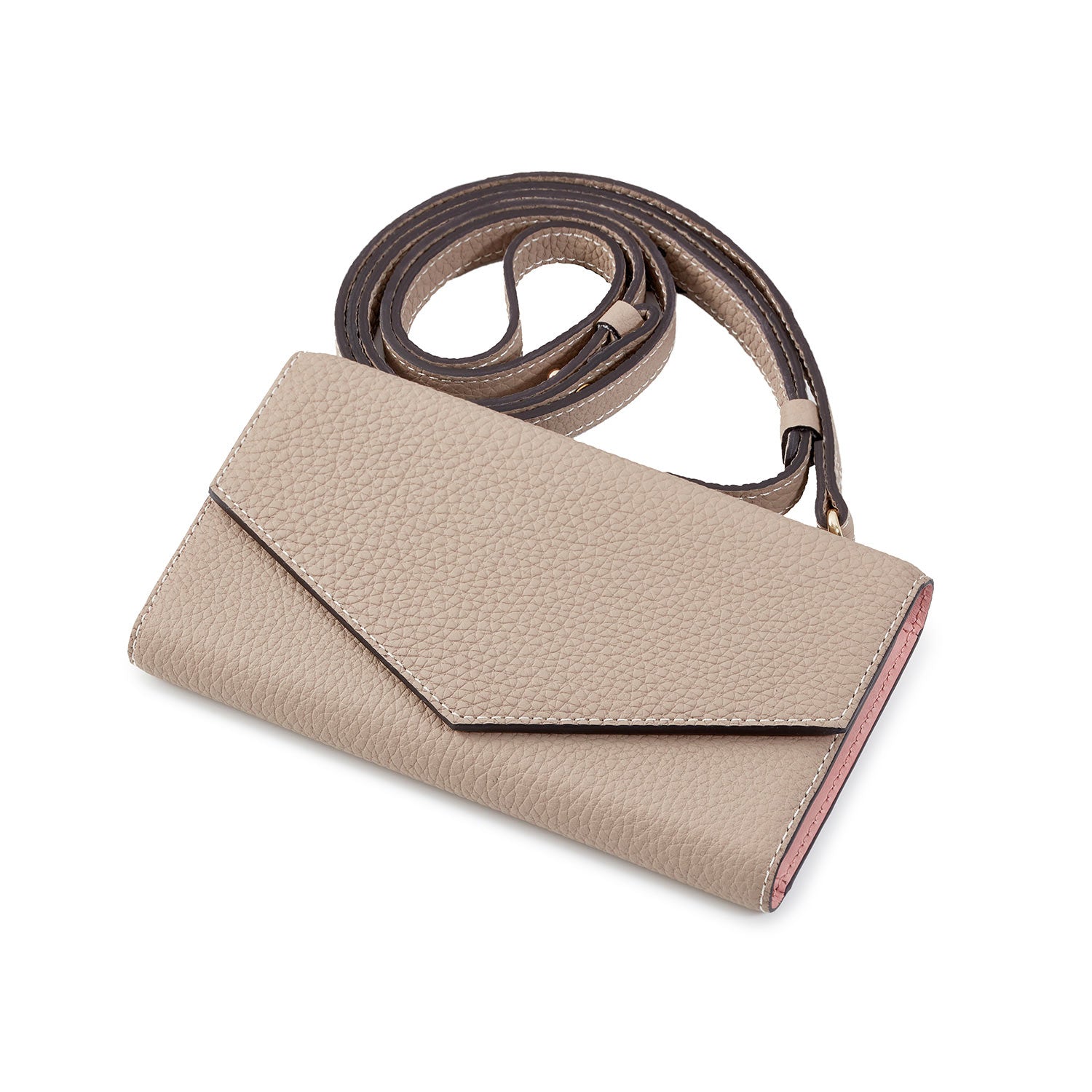 iPhone 15 Pro Max Diary Case with Mirror Shrink Leather (Greige × Baby Pink)