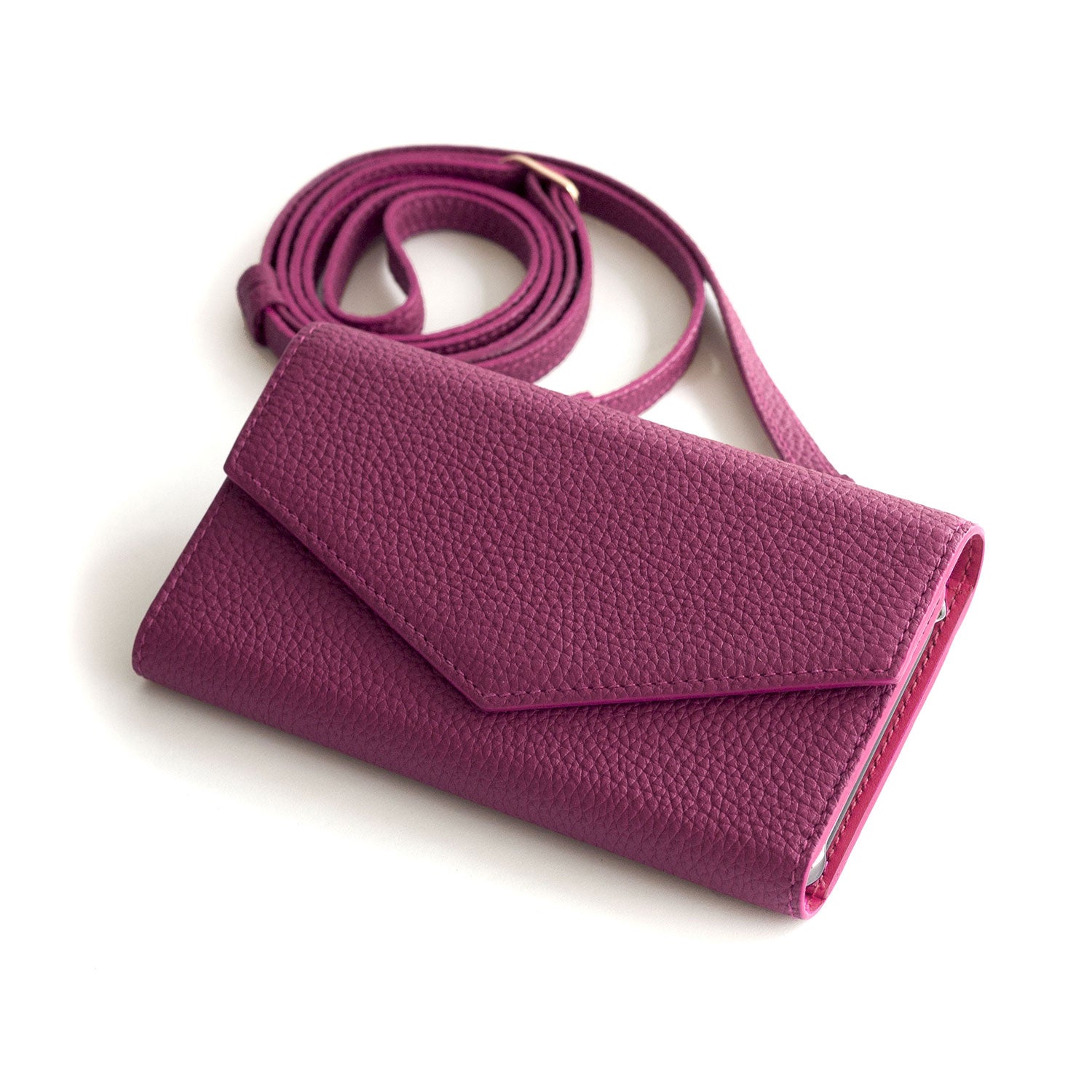 iPhone Xs Max Diary Case with Mirror Shrink Leather (Anemone Purple × Fuchsia Pink)