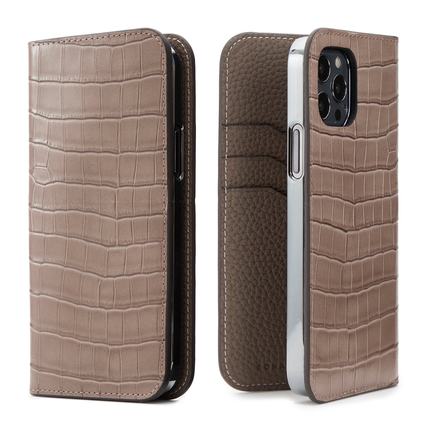 iPhone 12 / 12 Pro Diary Case Embossed Croco Leather (Etoupe)