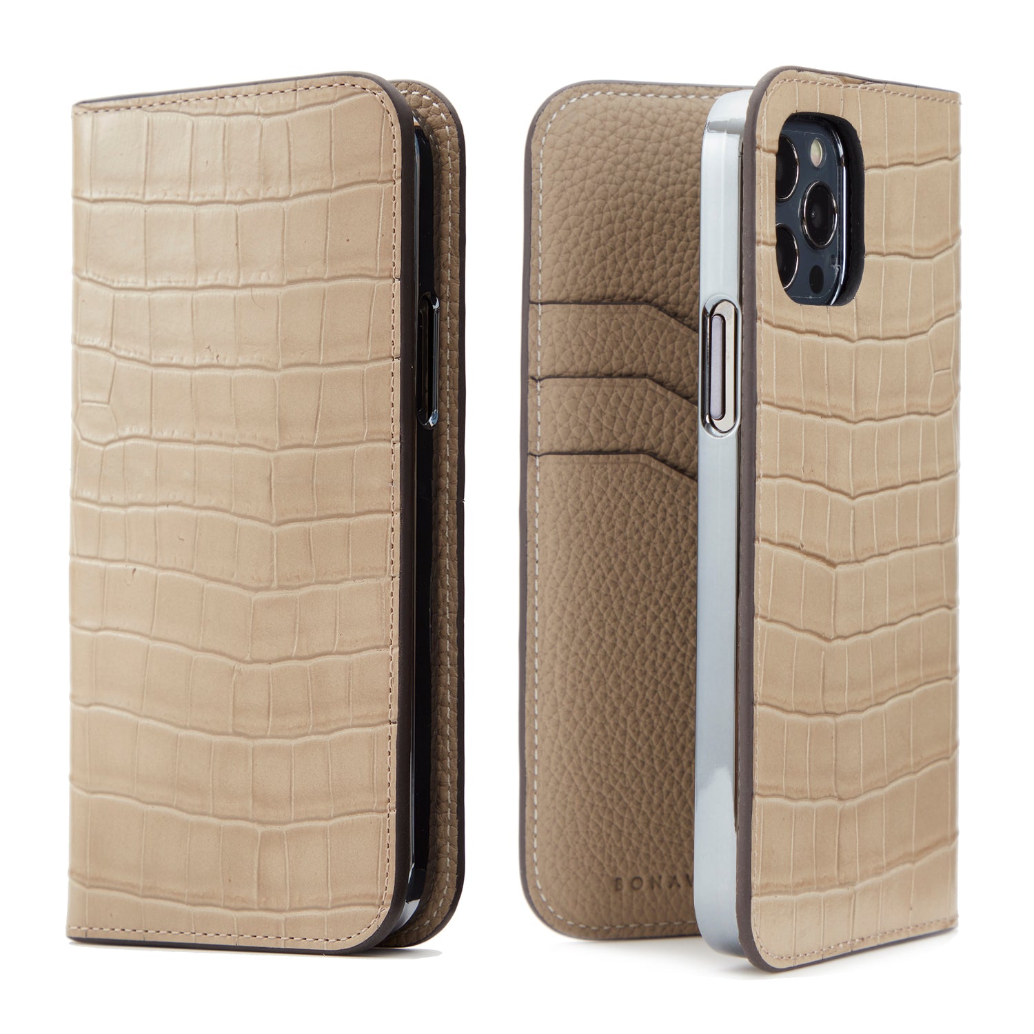 iPhone 12 / 12 Pro Diary Case Embossed Croco Leather (Greige)