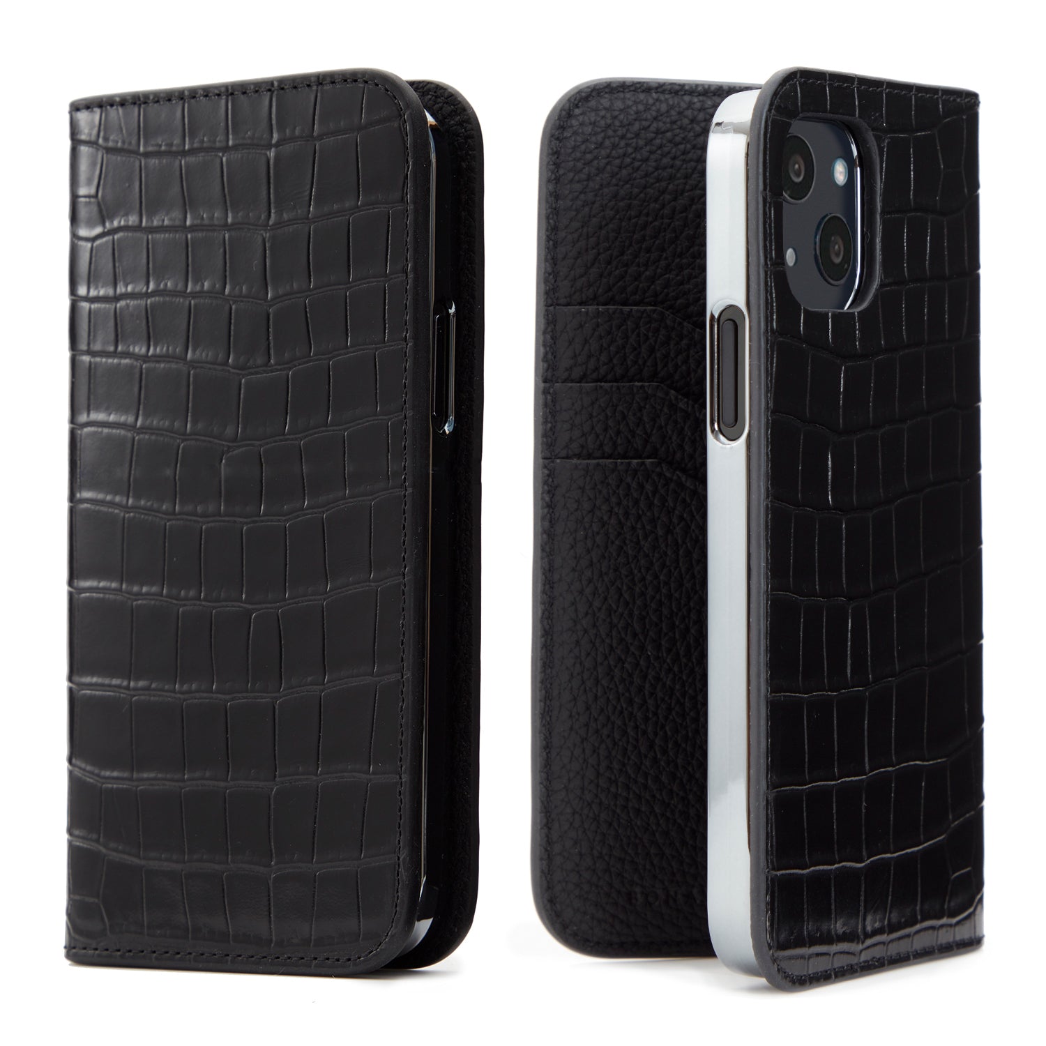 iPhone 13 Diary Case Embossed Croco Leather (Black)