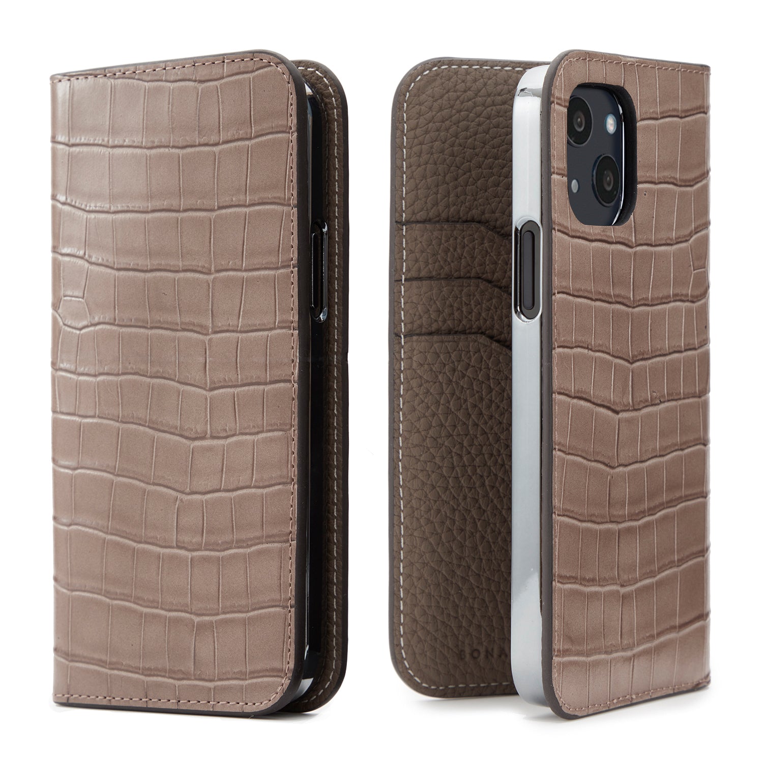 iPhone 13 Diary Case Embossed Croco Leather (Etoupe)