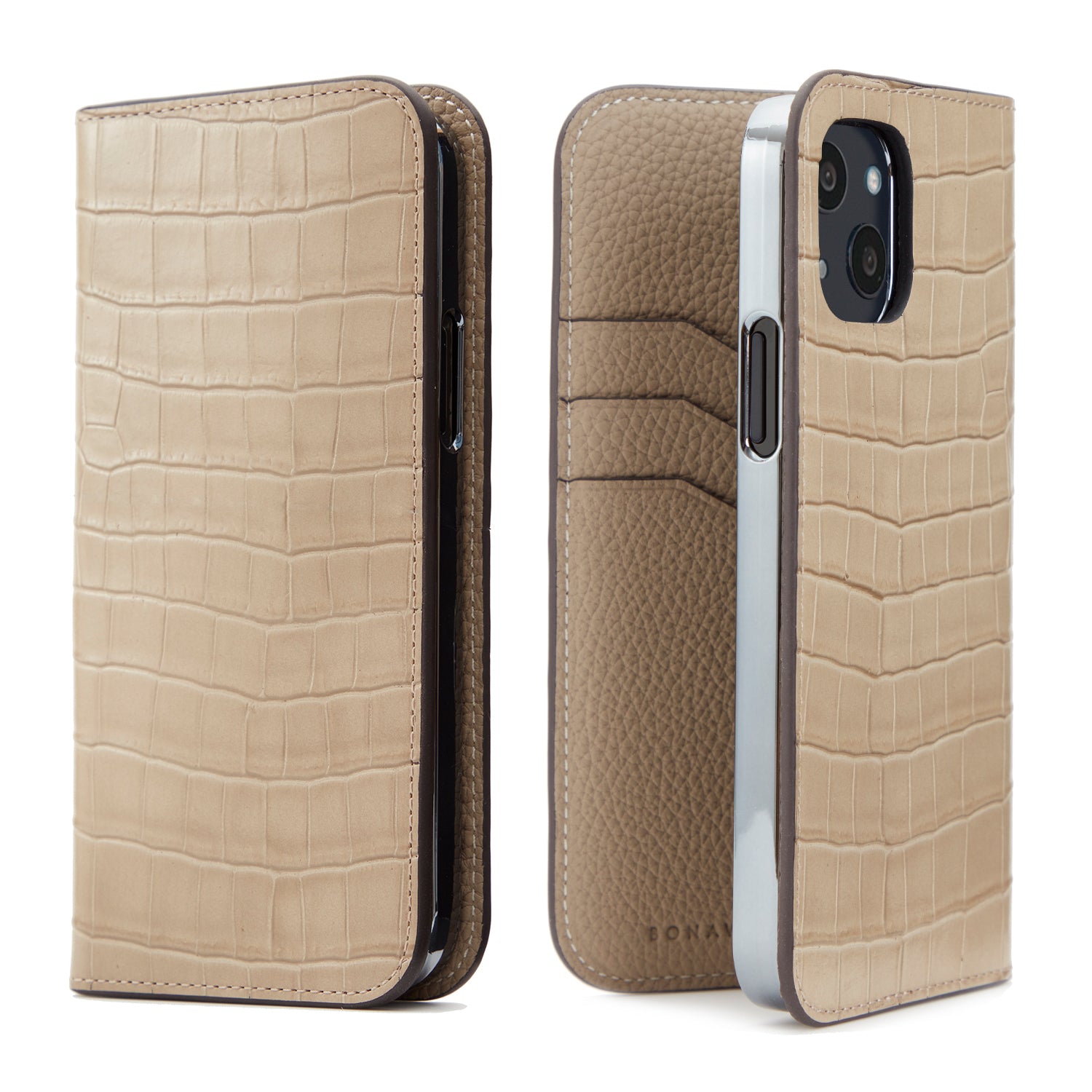iPhone 13 Diary Case Embossed Croco Leather (Greige)