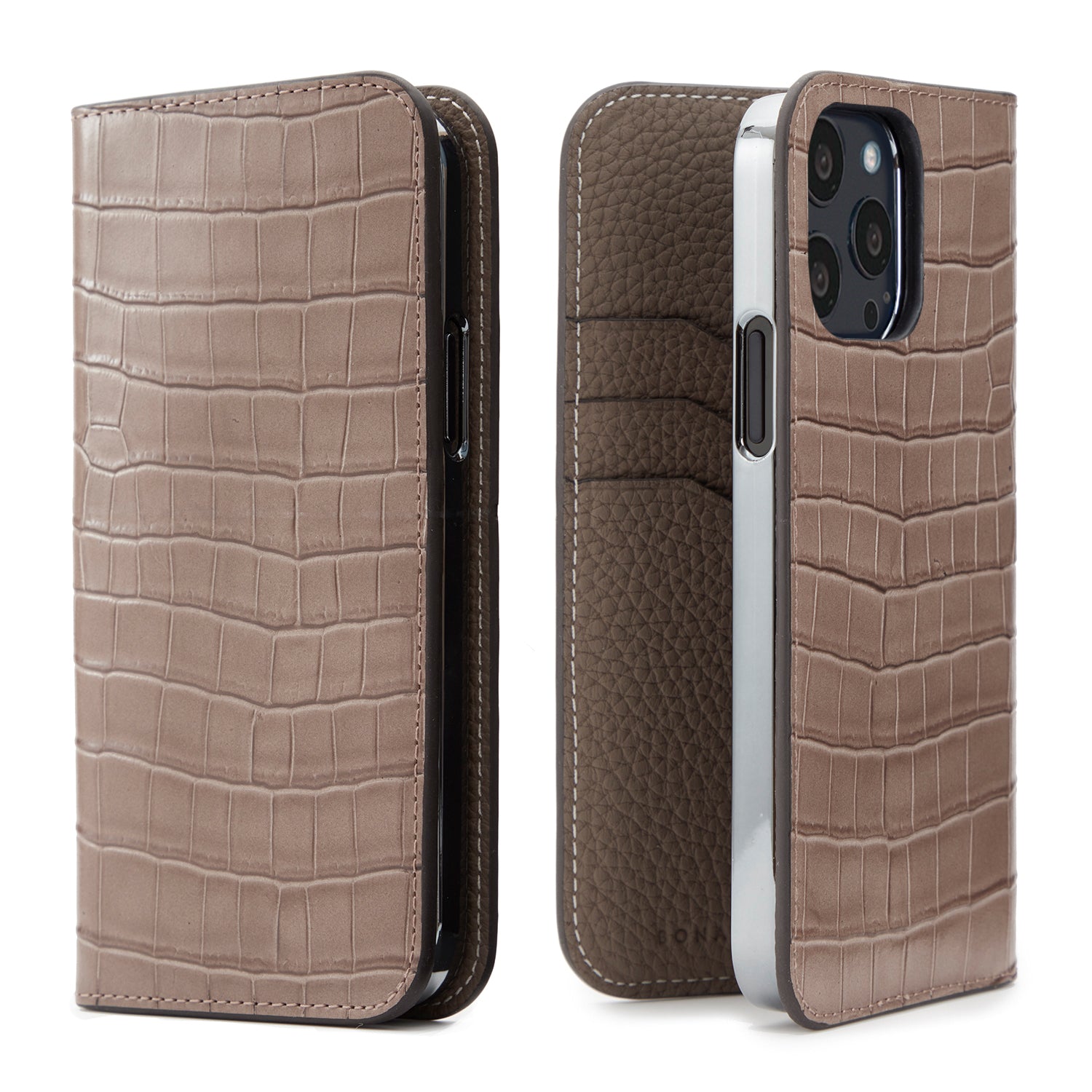 iPhone 13 Pro Diary Case Embossed Croco Leather (Etoupe)