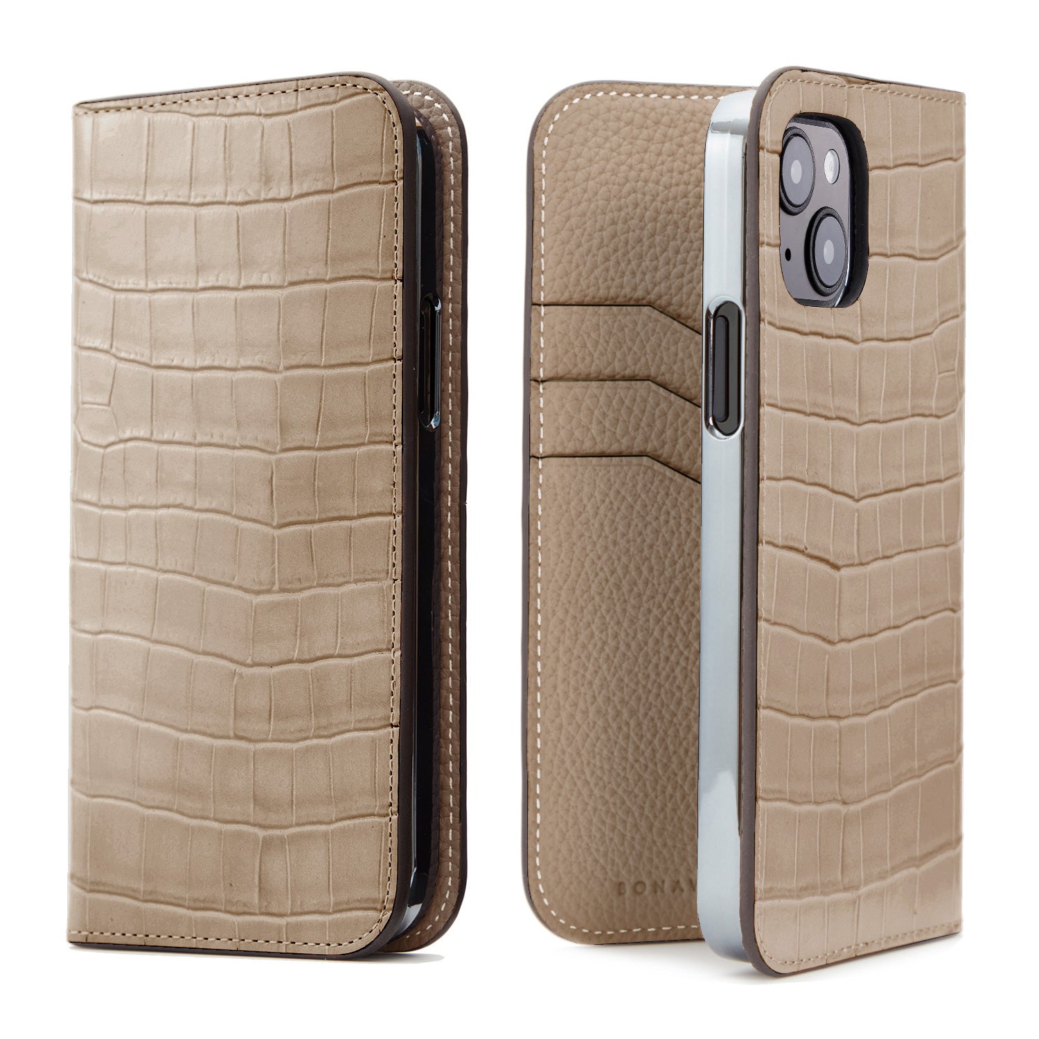 iPhone 14 Diary Case Embossed Croco Leather (Greige)