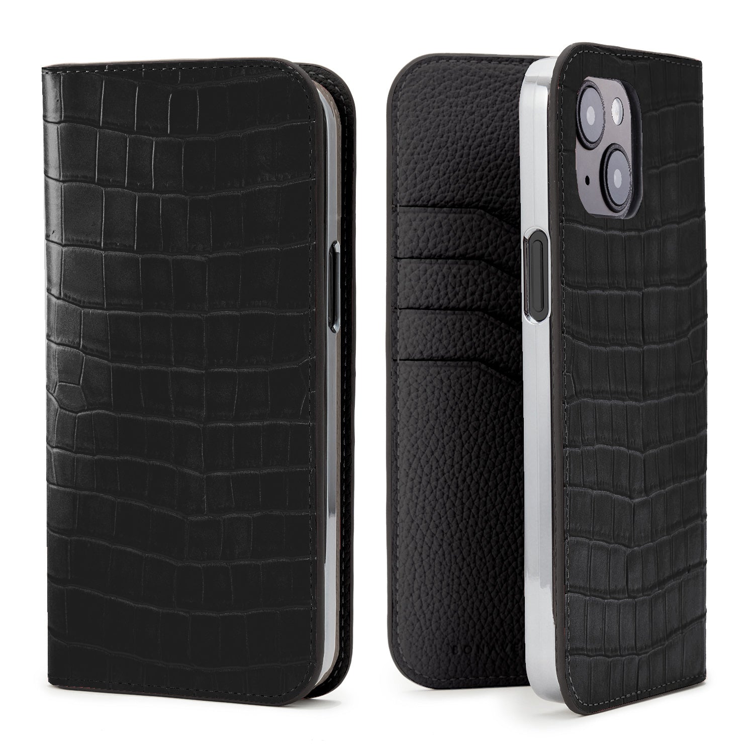 iPhone 14 Plus Diary Case Embossed Croco Leather (Black)
