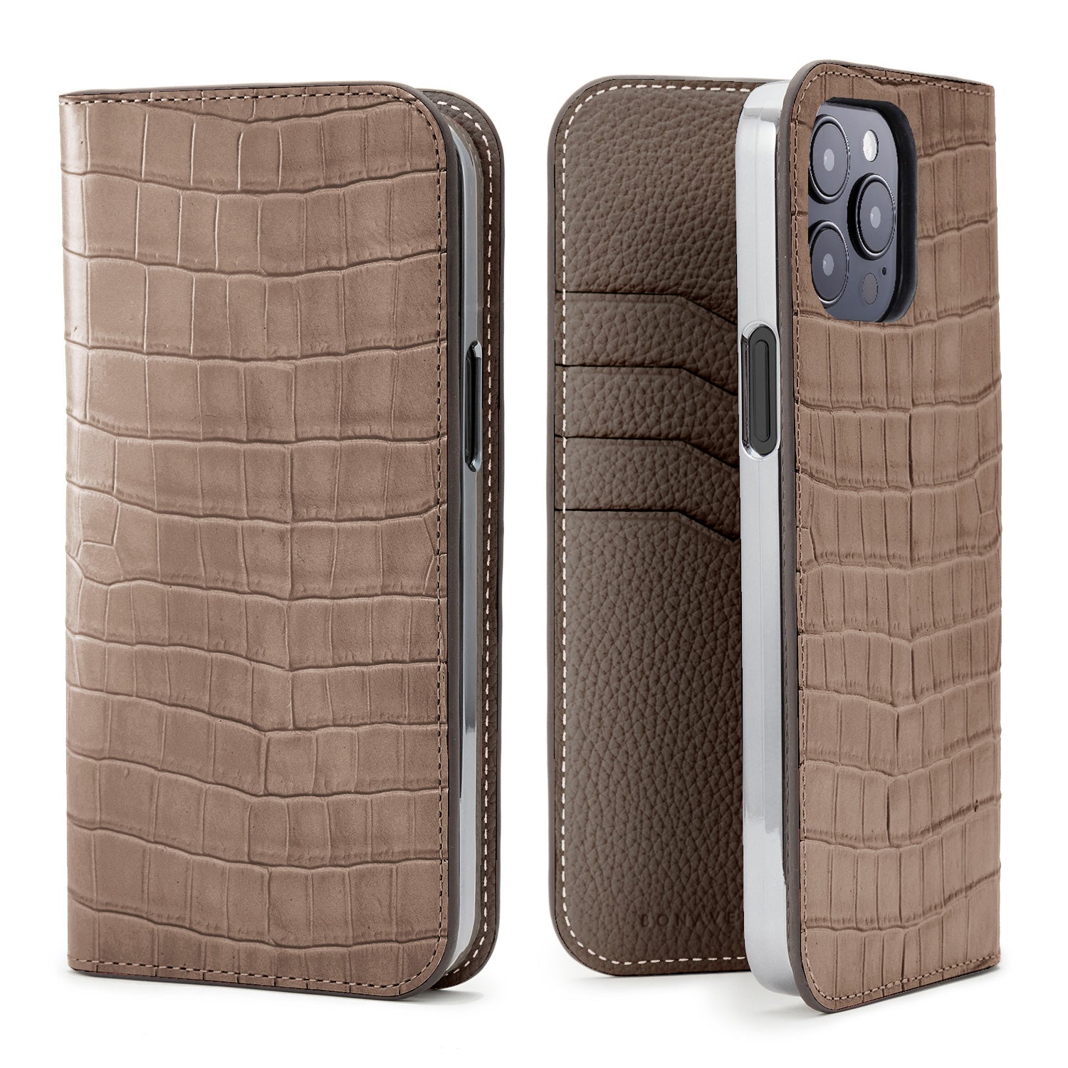 iPhone 14 Pro Max Diary Case Embossed Croco Leather (Etoupe)