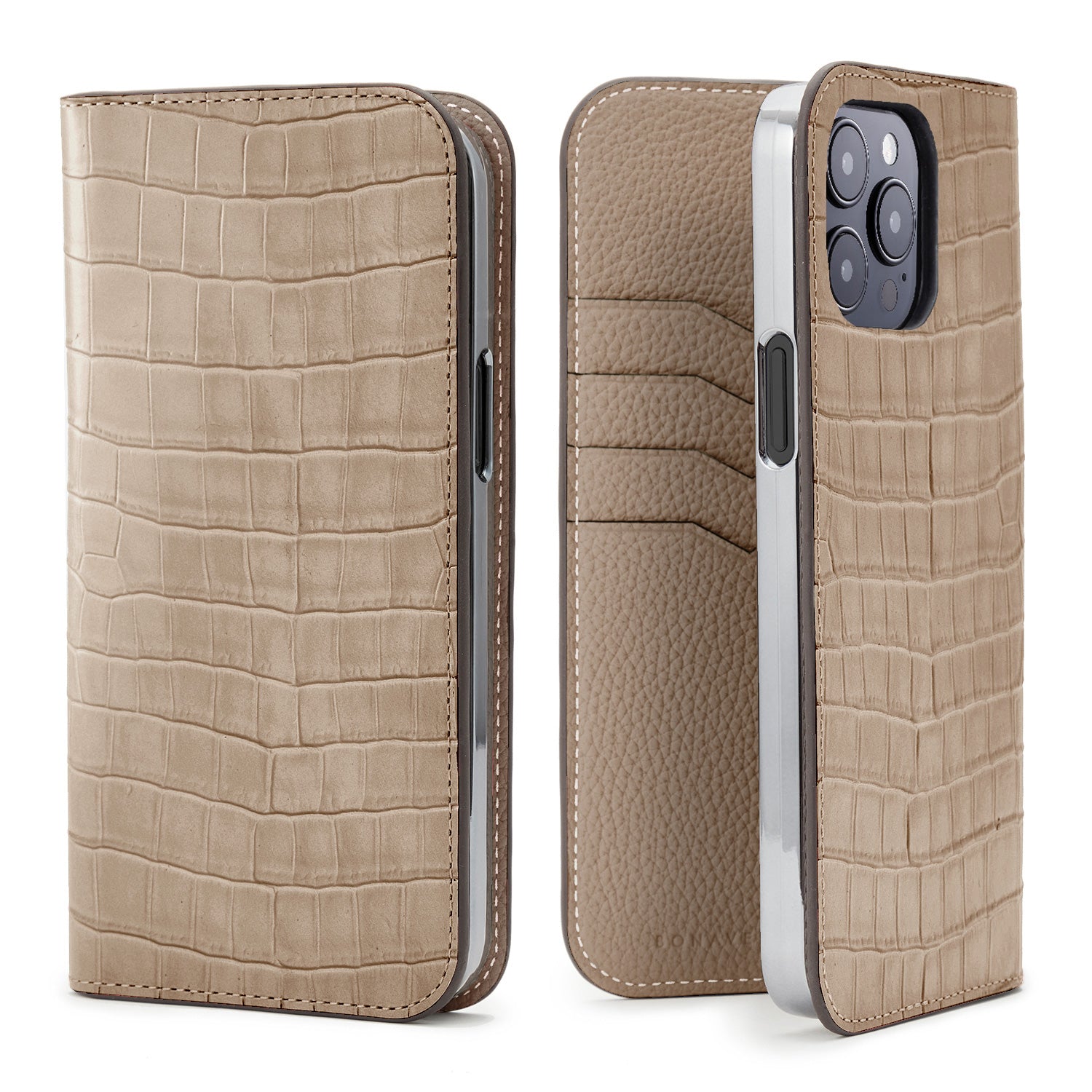 iPhone 14 Pro Max Diary Case Embossed Croco Leather (Greige)
