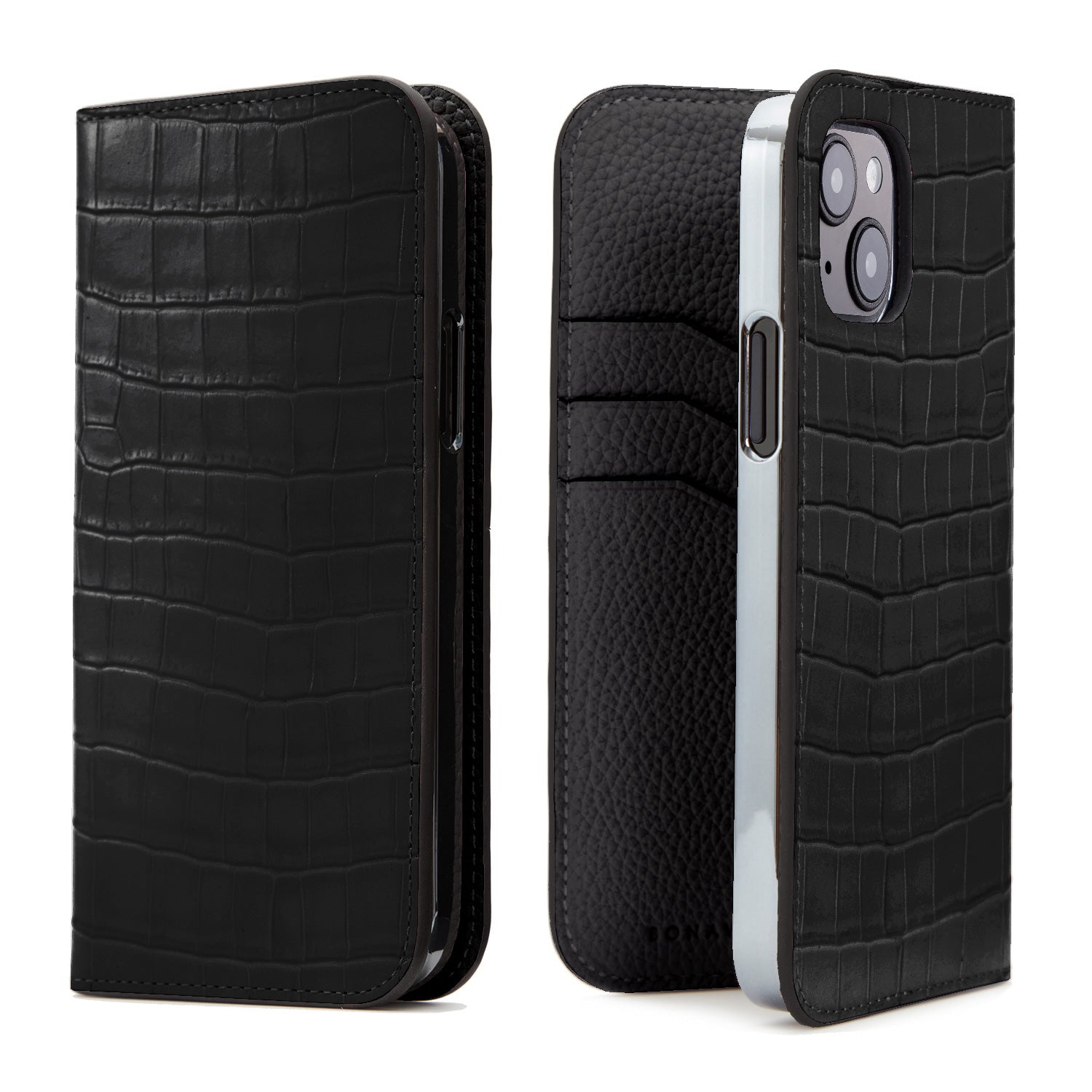 iPhone 15 Diary Case Embossed Croco Leather (Black)