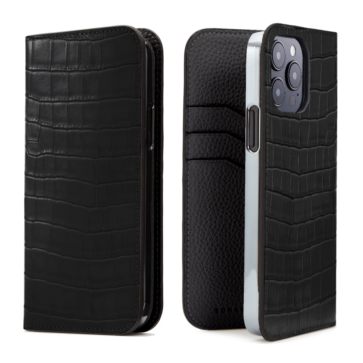 iPhone 15 Pro Diary Case Embossed Croco Leather (Black)