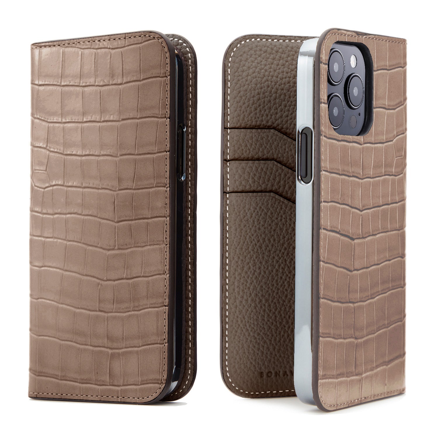 iPhone 15 Pro Diary Case Embossed Croco Leather (Etoupe)