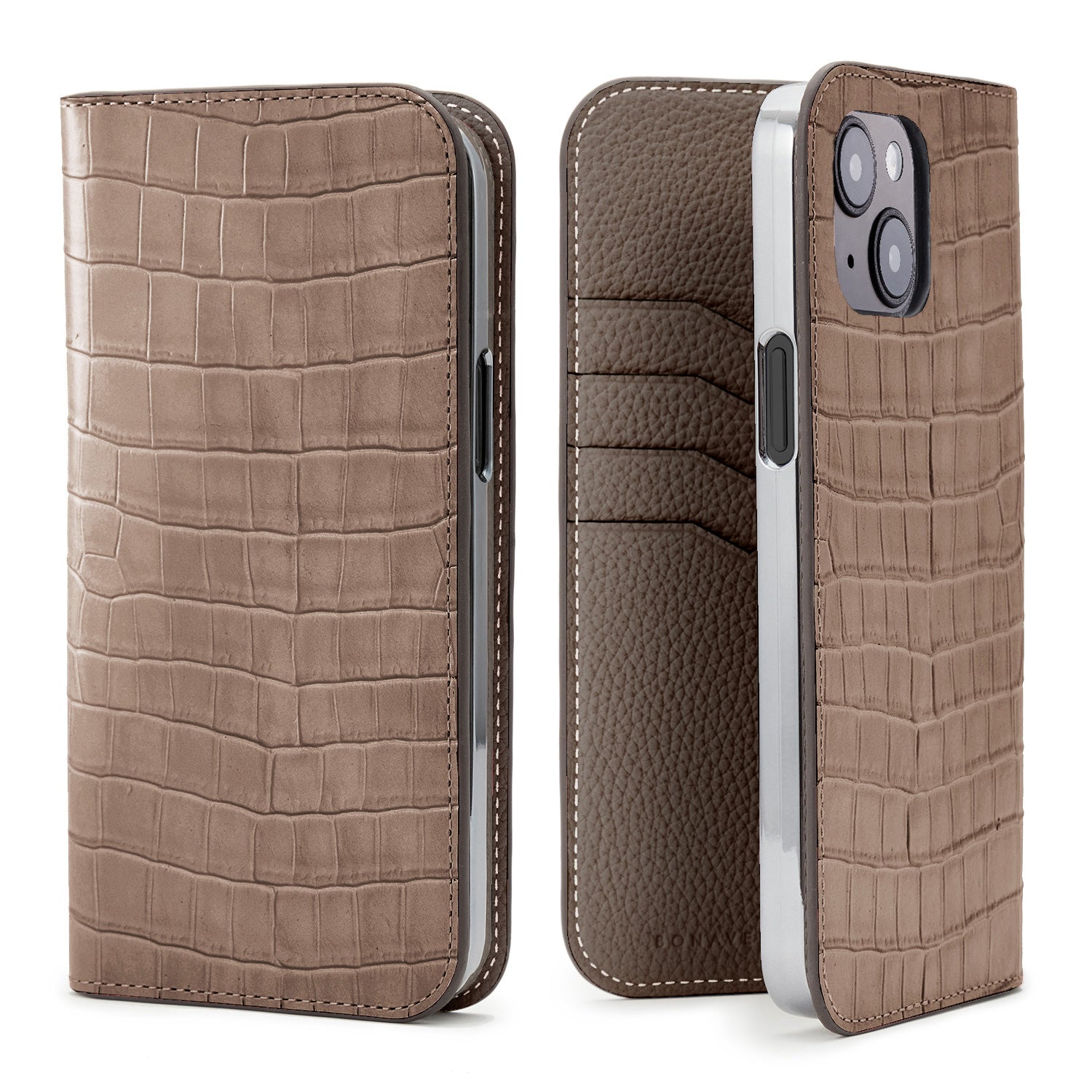 iPhone 15 Plus Diary Case Embossed Croco Leather (Etoupe)