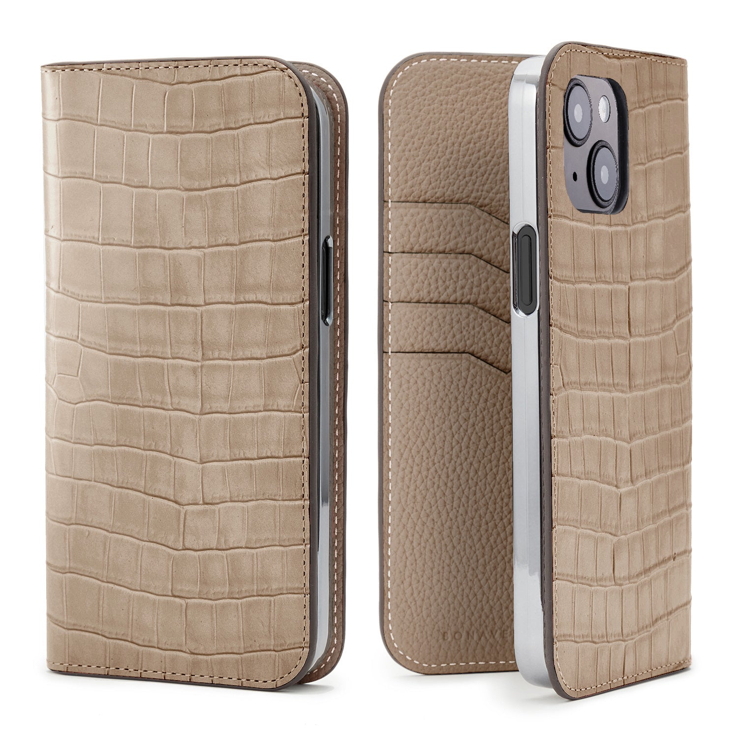 iPhone 15 Plus Diary Case Embossed Croco Leather (Greige)