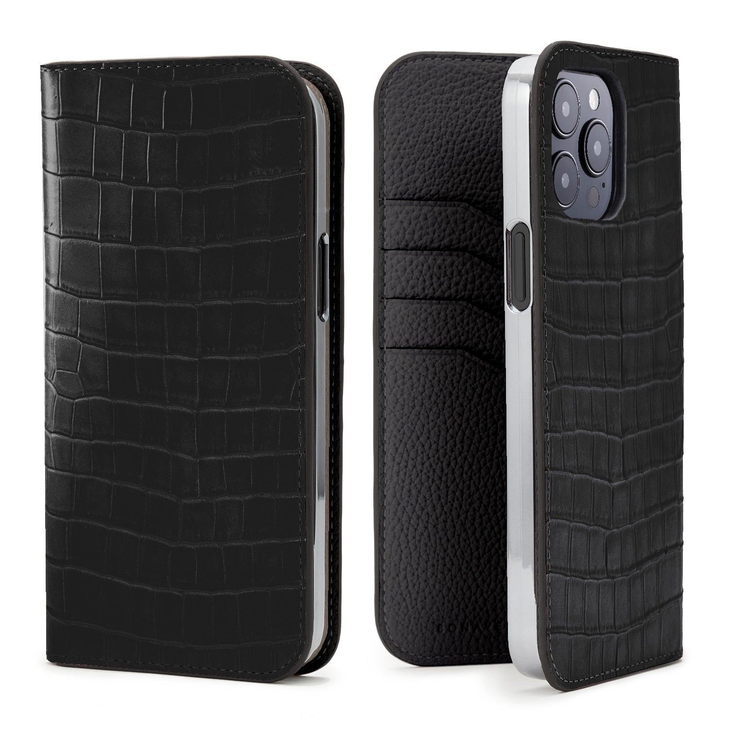 iPhone 15 Pro Max Diary Case Embossed Croco Leather (Black)