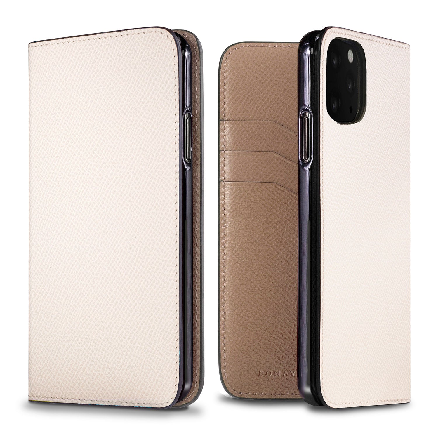 iPhone 11 Diary Case Nobile Leather (White × Etoupe)
