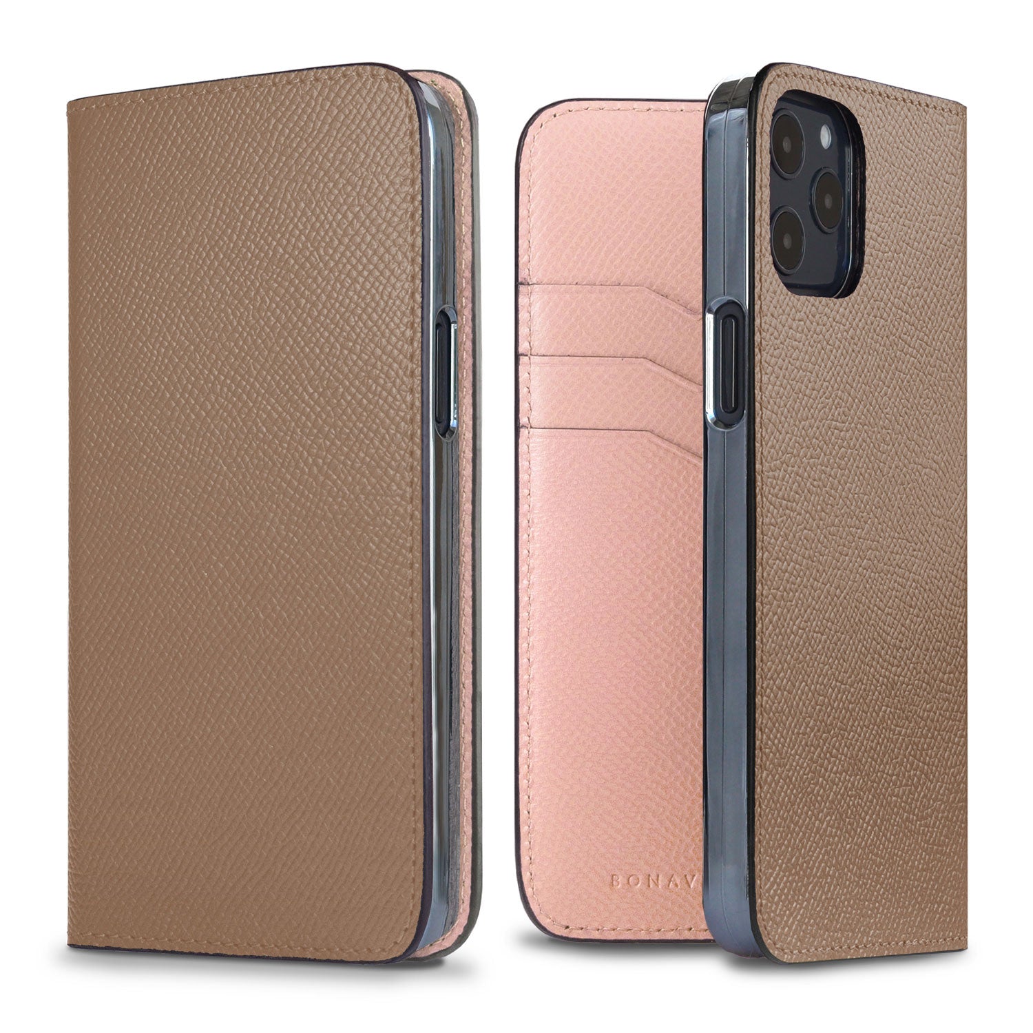 iPhone 12 / 12 Pro Diary Case Nobile Leather (Etoupe × Shell Pink)