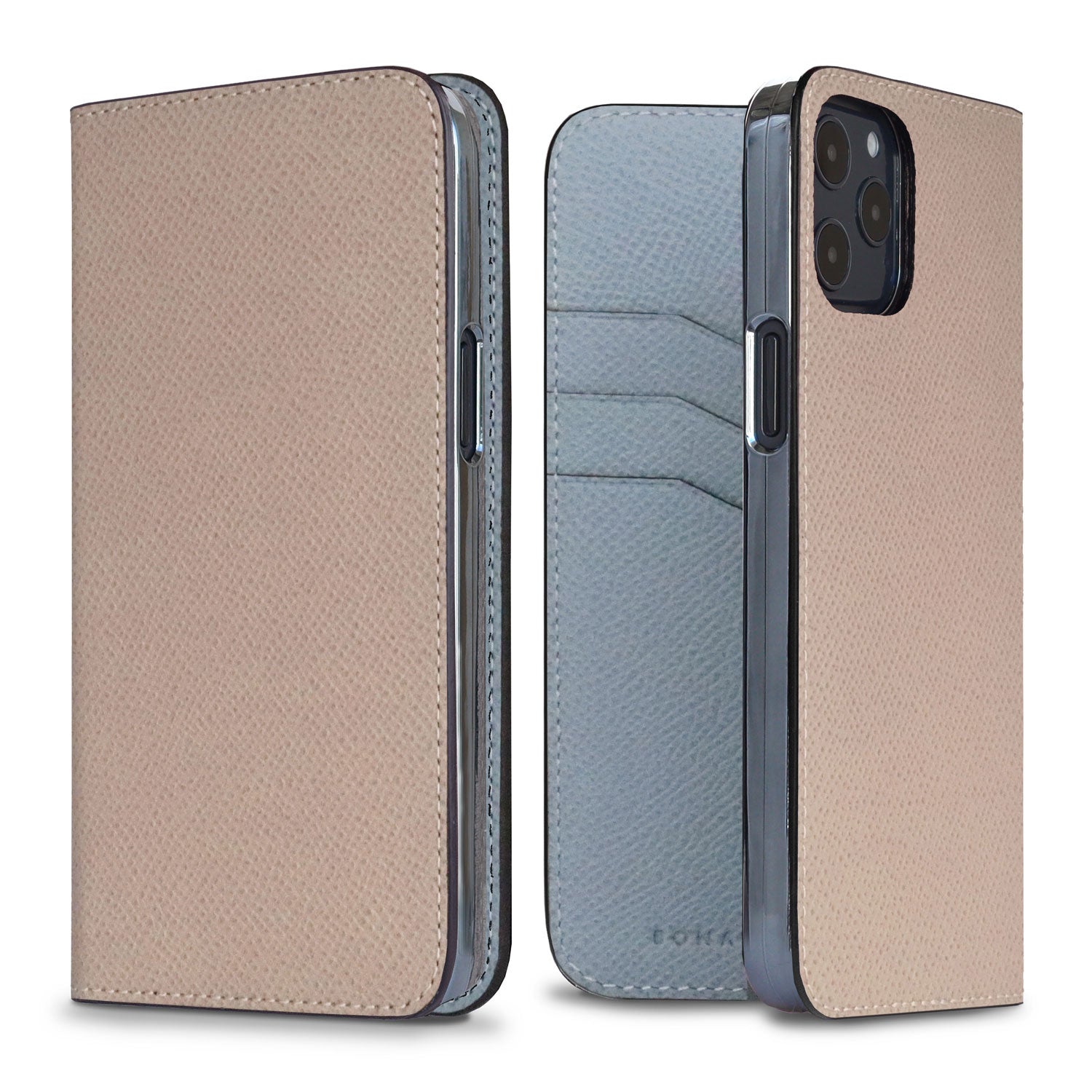iPhone 12 / 12 Pro Diary Case Nobile Leather (Greige × Blue Lin)