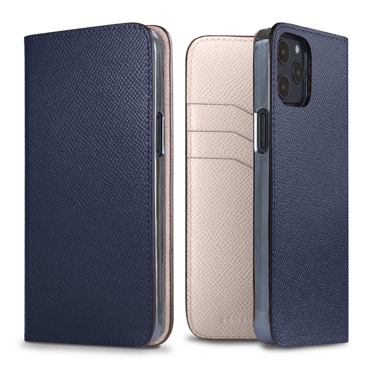 iPhone 12 / 12 Pro Diary Case Nobile Leather (Navy × White)
