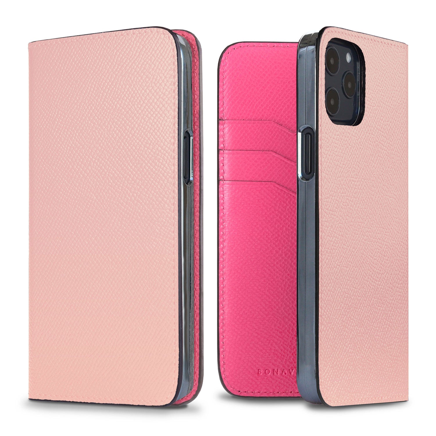 iPhone 12 / 12 Pro Diary Case Nobile Leather (Shell Pink × Fuchsia Pink)