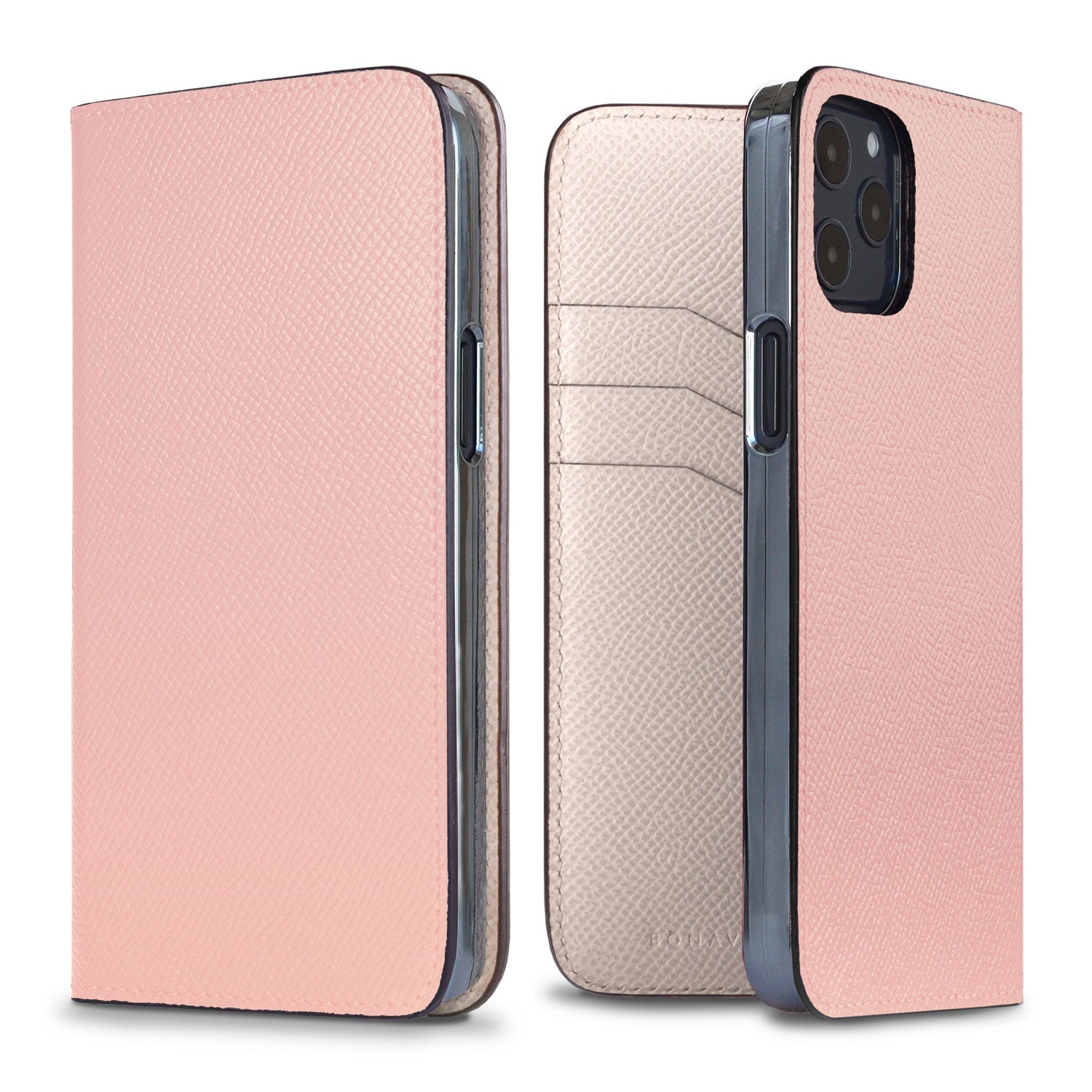 iPhone 12 / 12 Pro Diary Case Nobile Leather (Shell Pink × White)