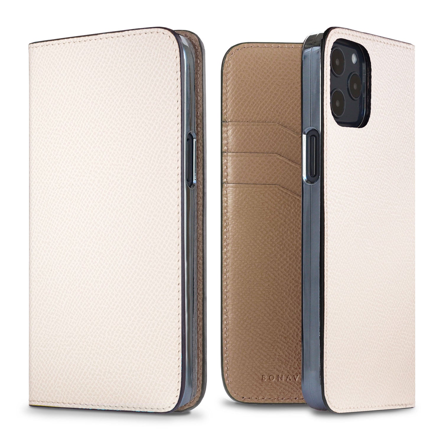 iPhone 12 / 12 Pro Diary Case Nobile Leather (White × Etoupe)