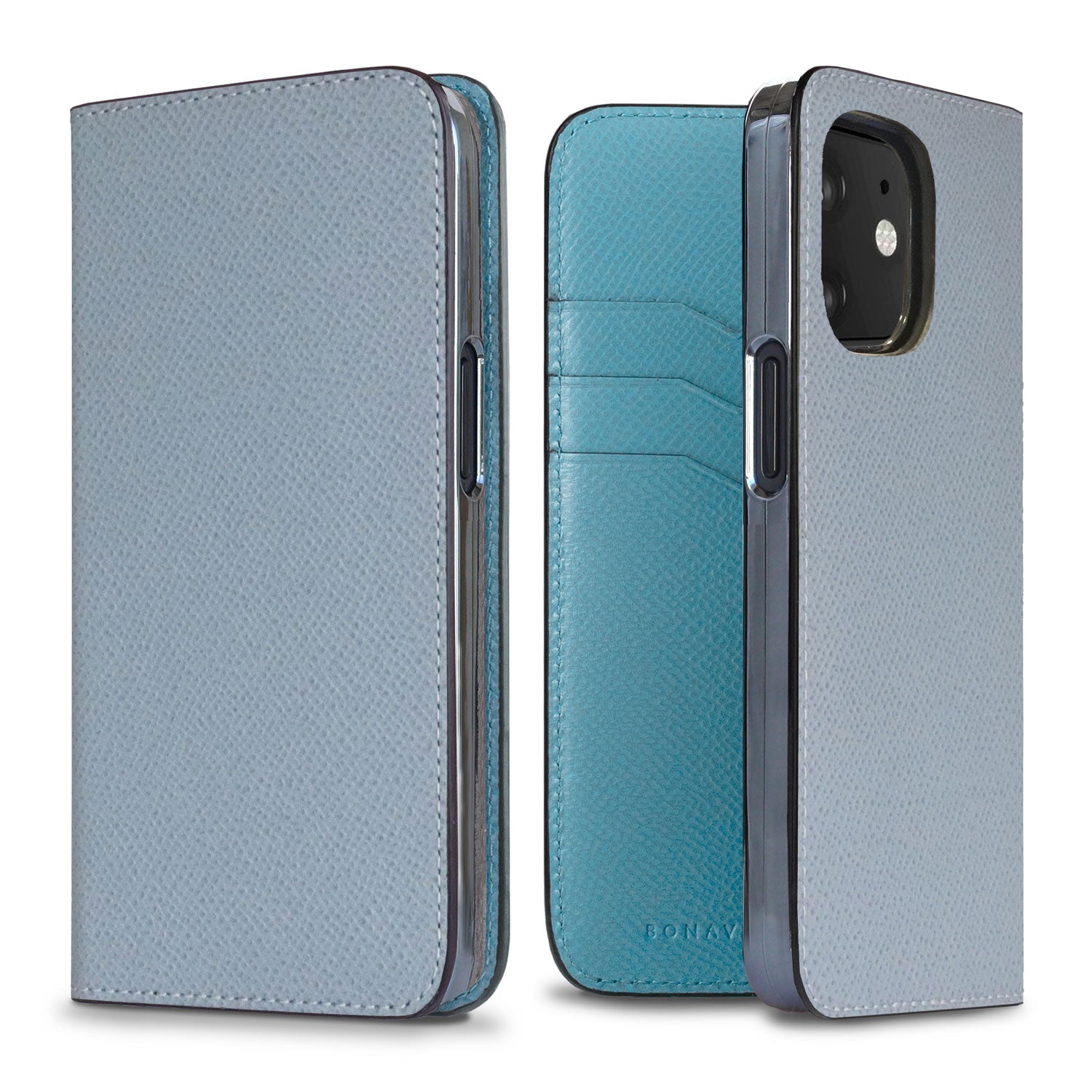 iPhone 12 mini Diary Case Nobile Leather (Blue Lin × Aqua Blue)