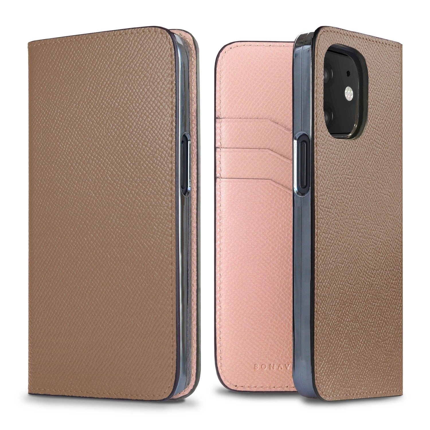 iPhone 12 mini Diary Case Nobile Leather (Etoupe × Shell Pink)