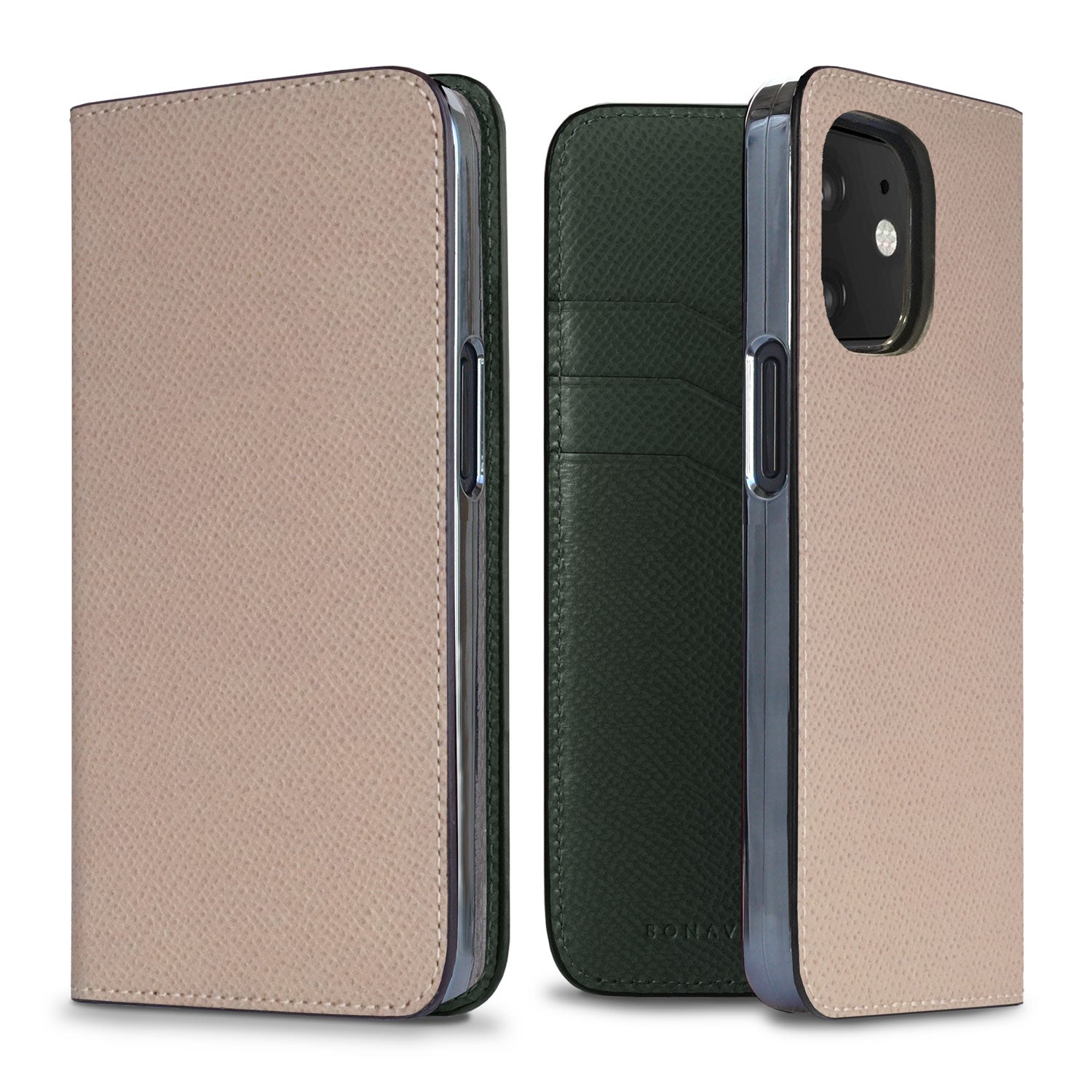 iPhone 12 mini Diary Case Nobile Leather (Greige × Malachite Green)