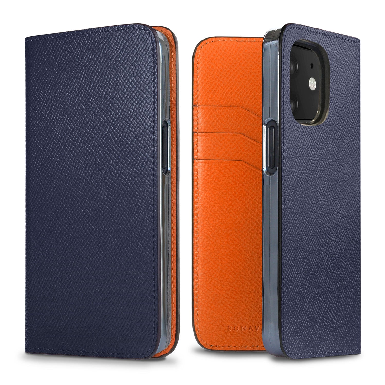 iPhone 12 mini Diary Case Nobile Leather (Navy × Orange)