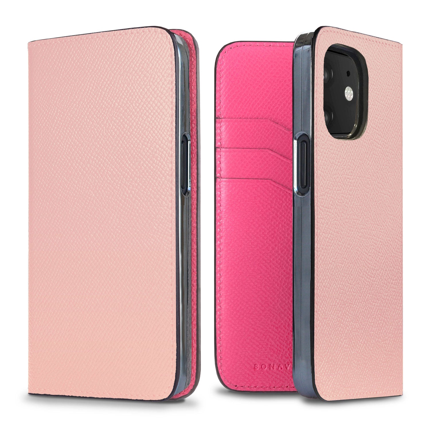 iPhone 12 mini Diary Case Nobile Leather (Shell Pink × Fuchsia Pink)