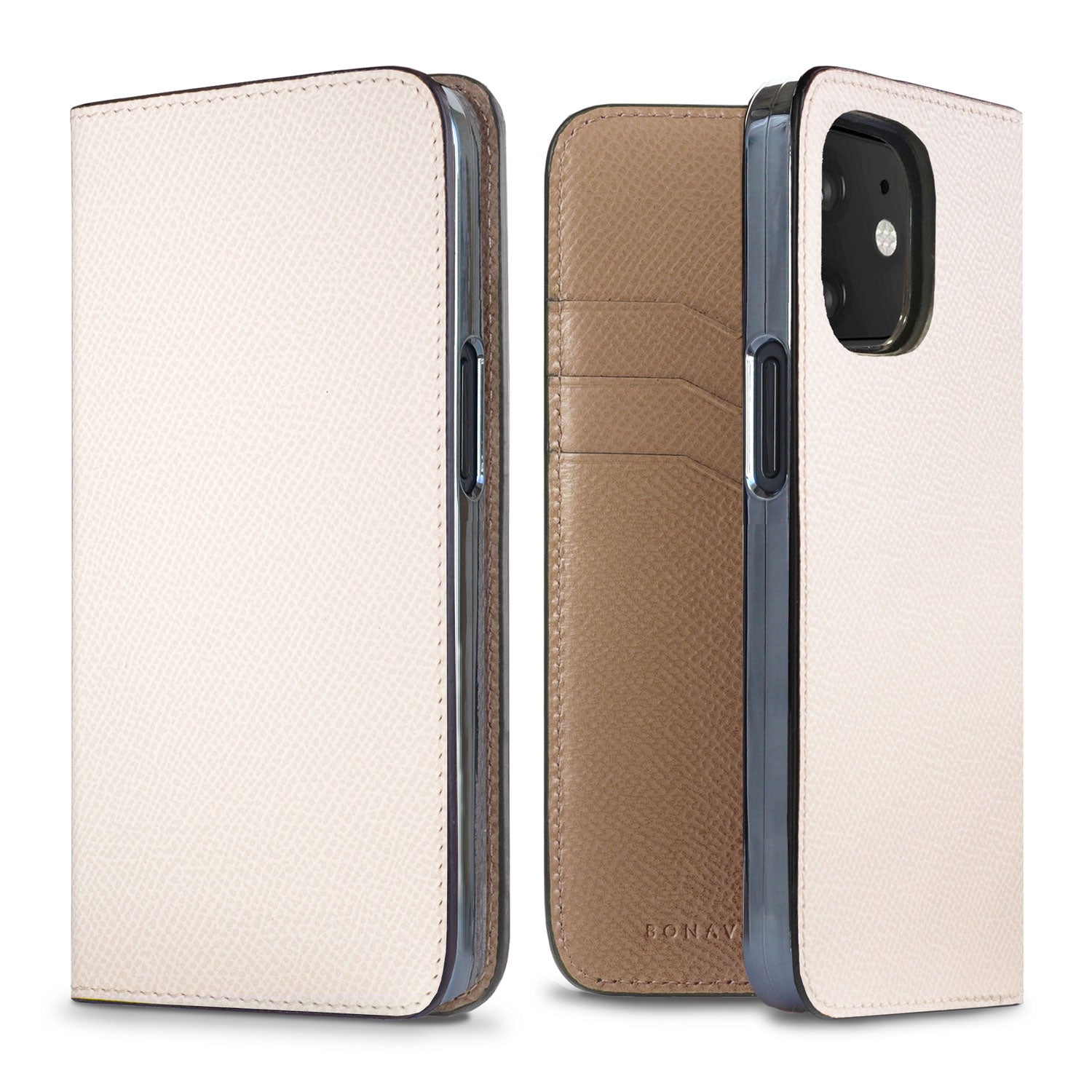 iPhone 12 mini Diary Case Nobile Leather (White × Etoupe)