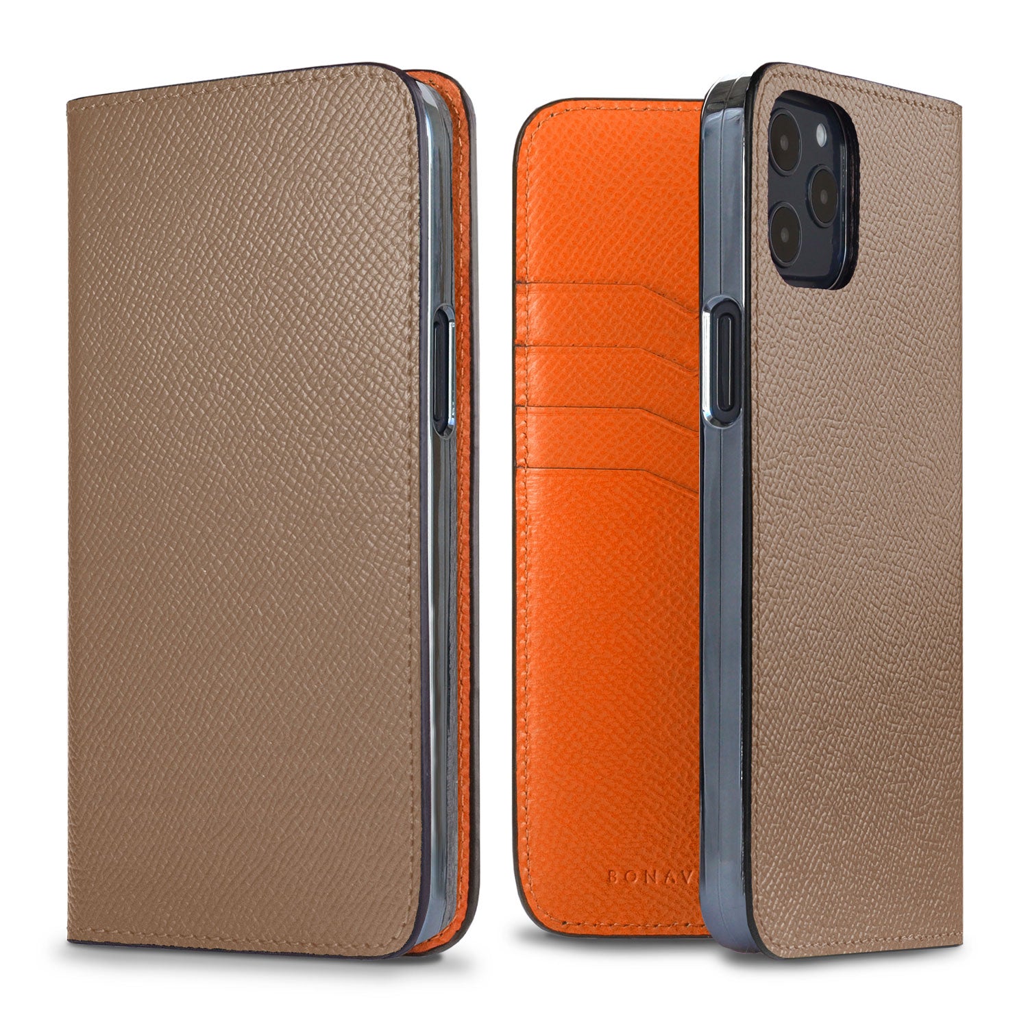 iPhone 12 Pro Max Diary Case Nobile Leather (Etoupe × Orange)