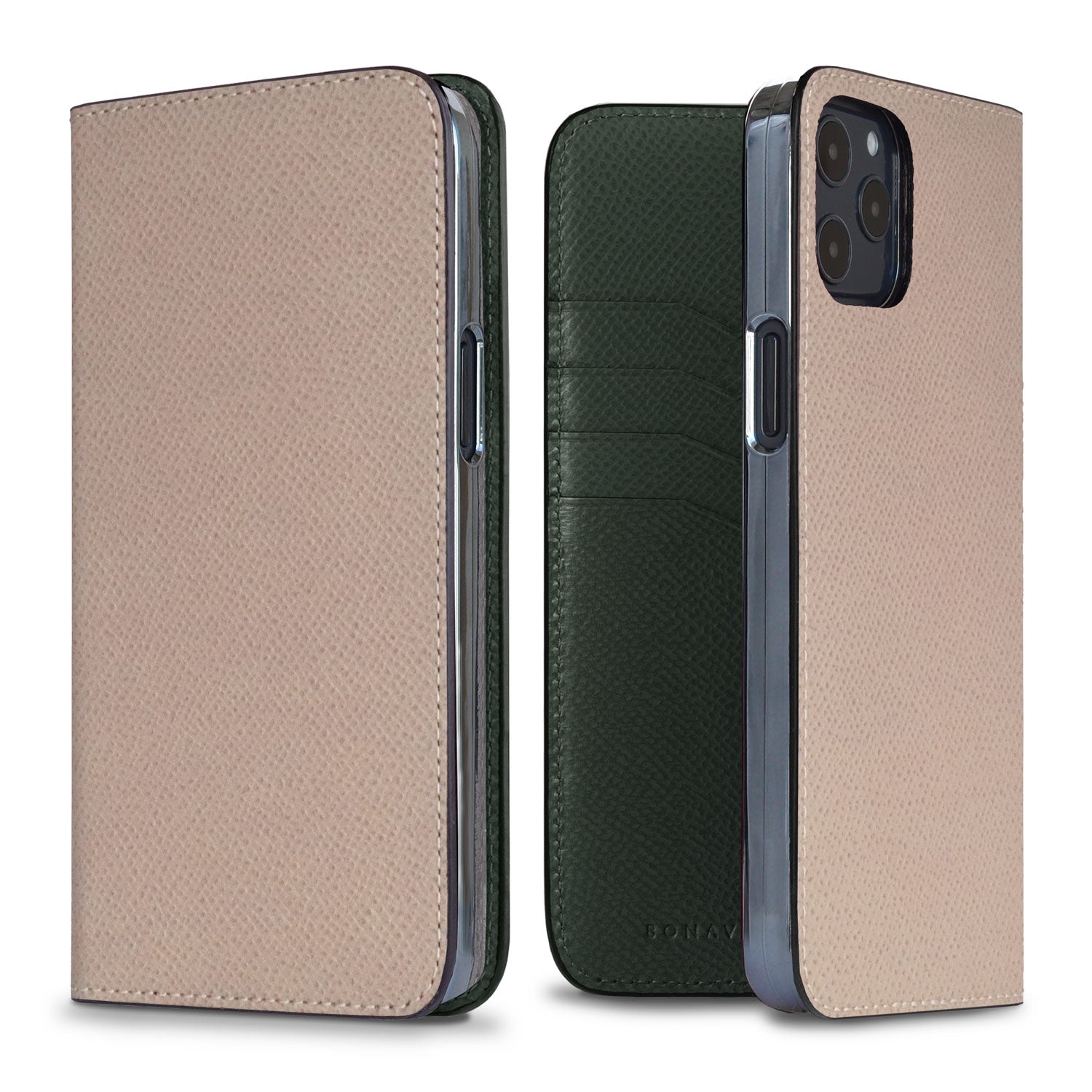 iPhone 12 Pro Max Diary Case Nobile Leather (Greige × Malachite Green)