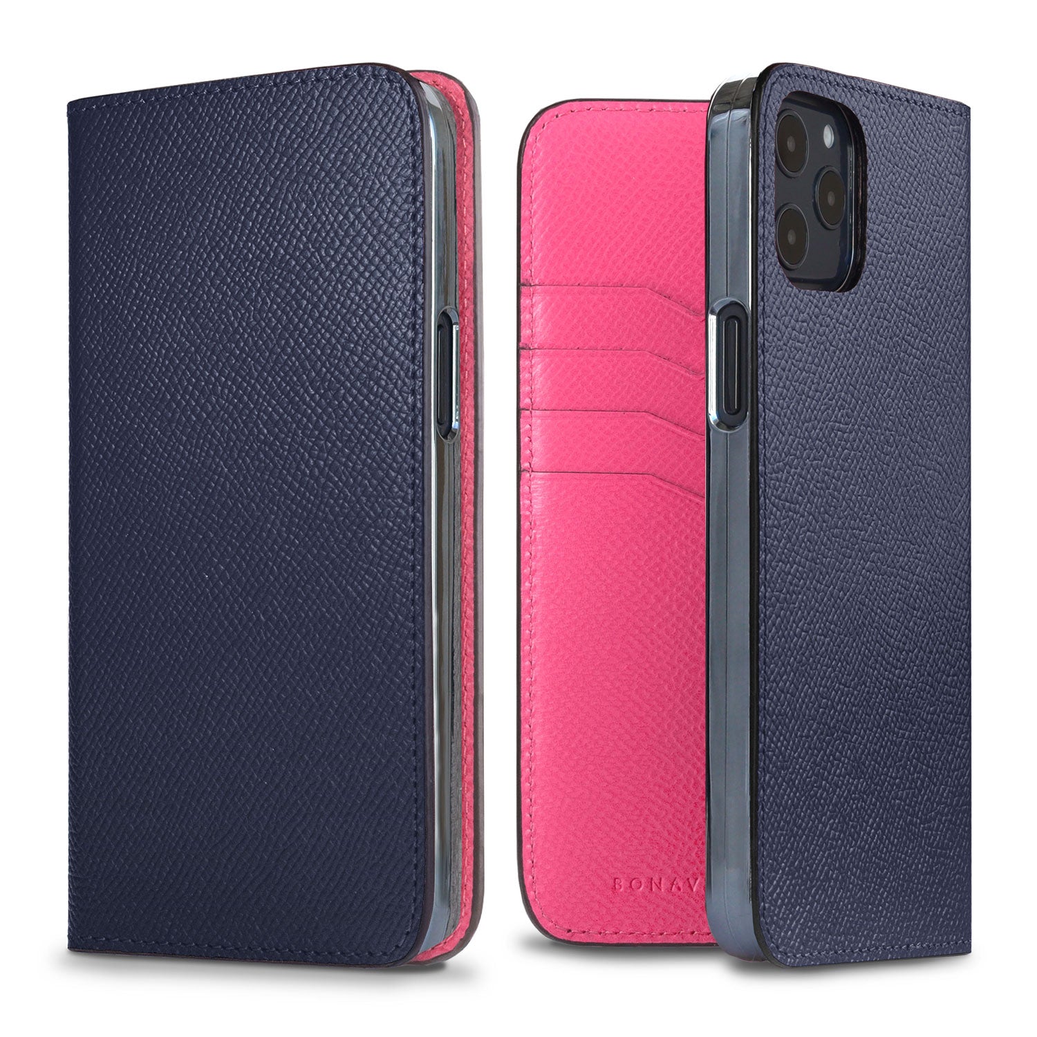 iPhone 12 Pro Max Diary Case Nobile Leather (Navy × Fuchsia Pink)