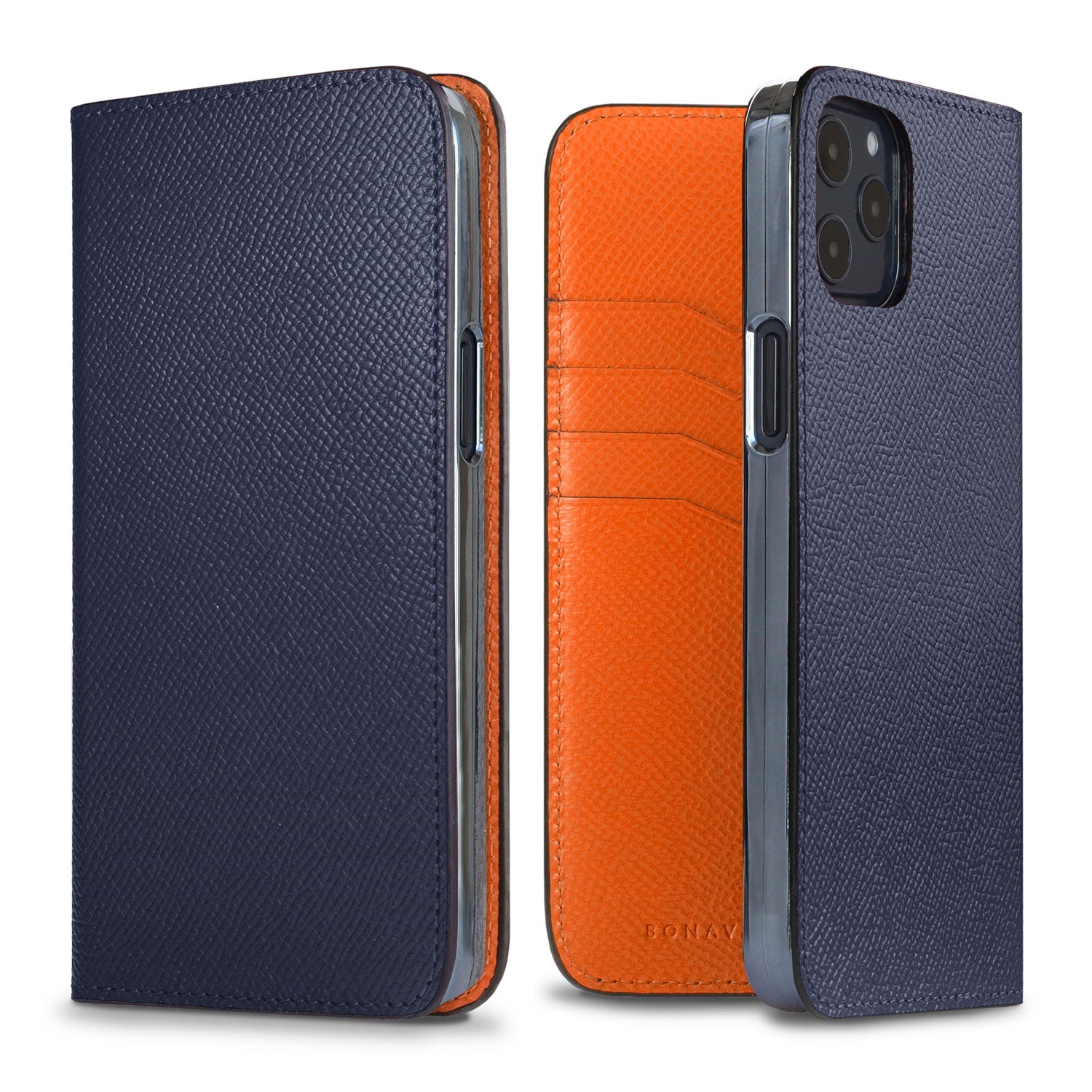 iPhone 12 Pro Max Diary Case Nobile Leather (Navy × Orange)